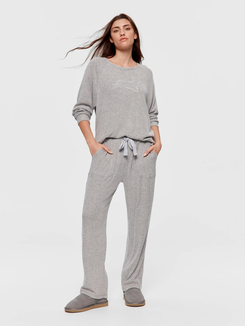 Brushed Rib Straight Leg Pj Pant greymarle image 1