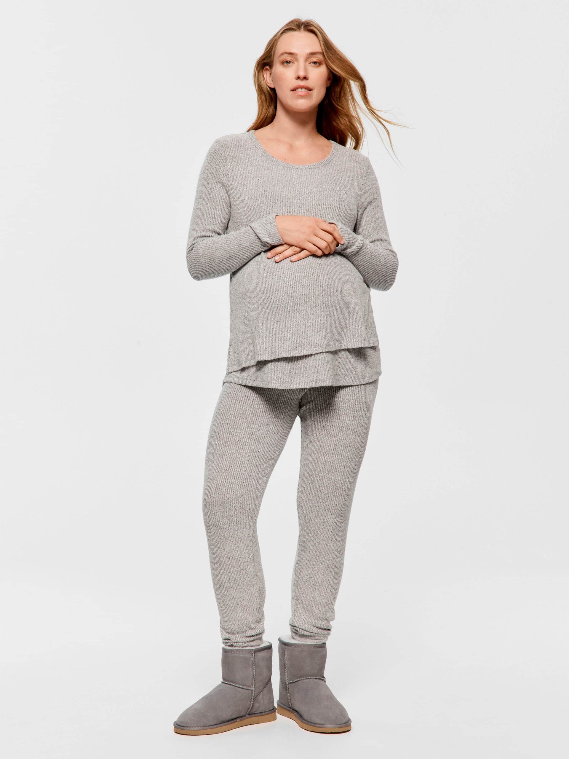Maternity Grey Rib Long Sleeve Pj Set grey image 1