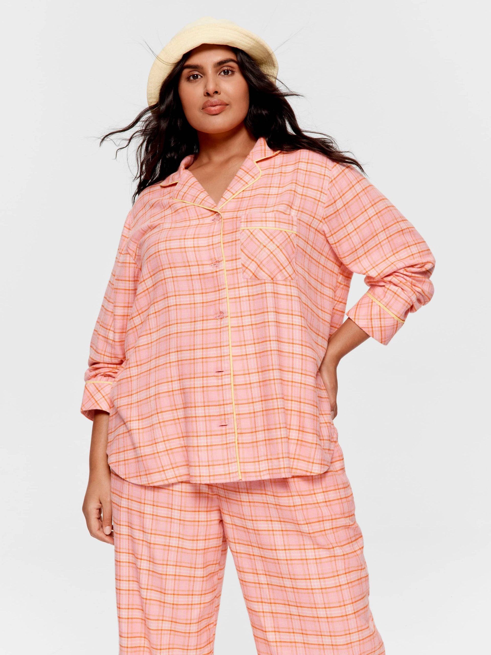 P.A. Plus Pink &amp;amp; Yellow Check Bamboo Flannelette Classic Pj Set Multi image 1