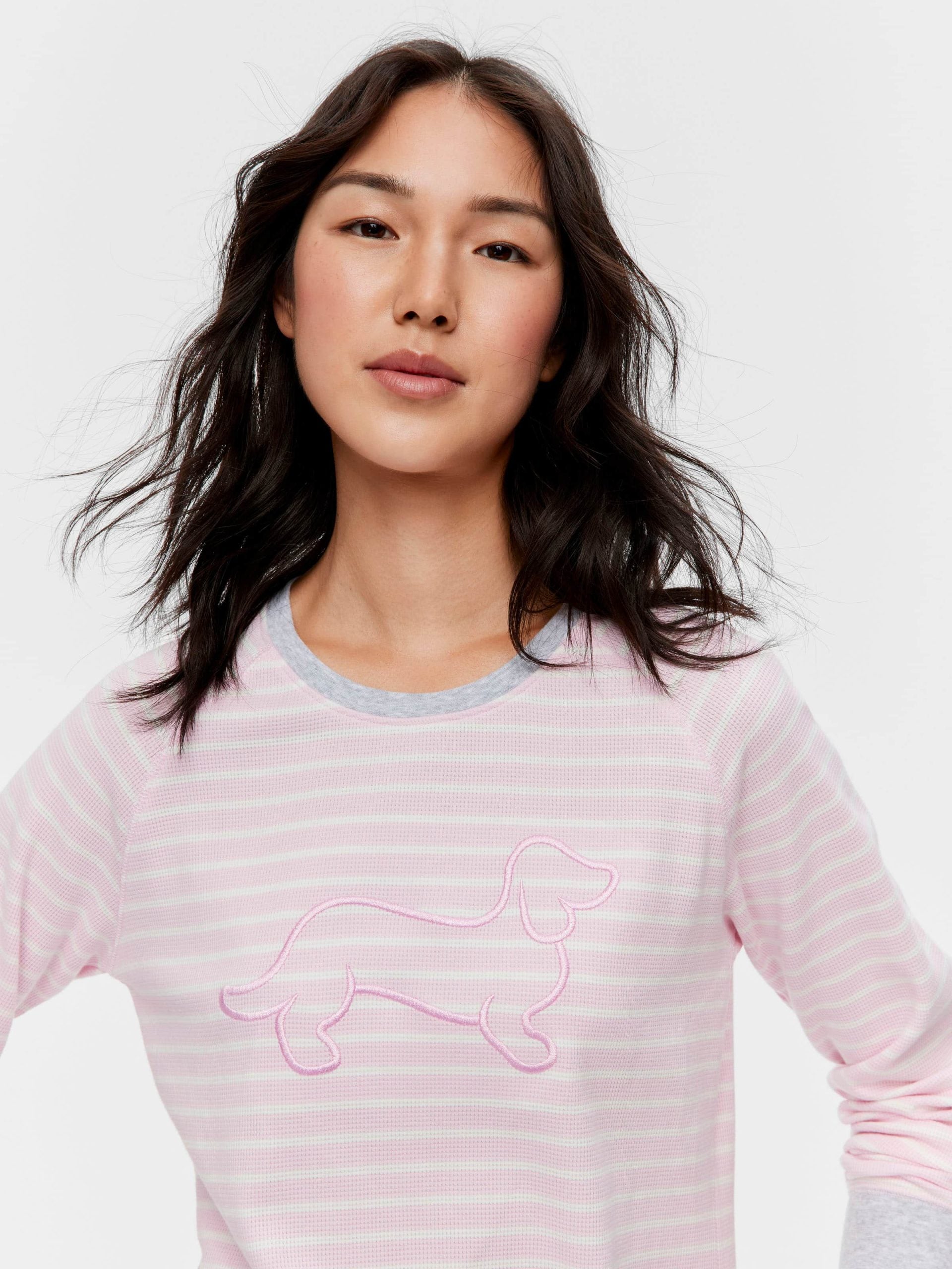 Pink Waffle Stripe Long Sleeve Top multi image 0