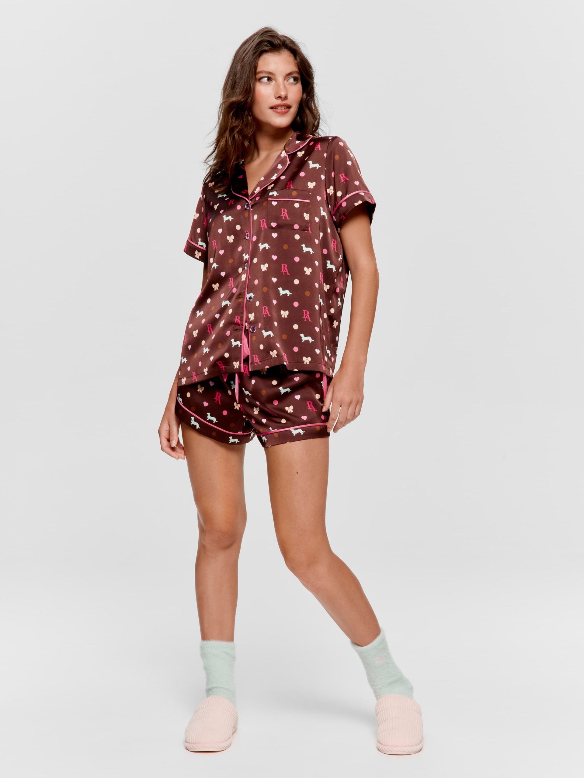 Penny Bow Chic Satin Shortie Pj Set multi image 2