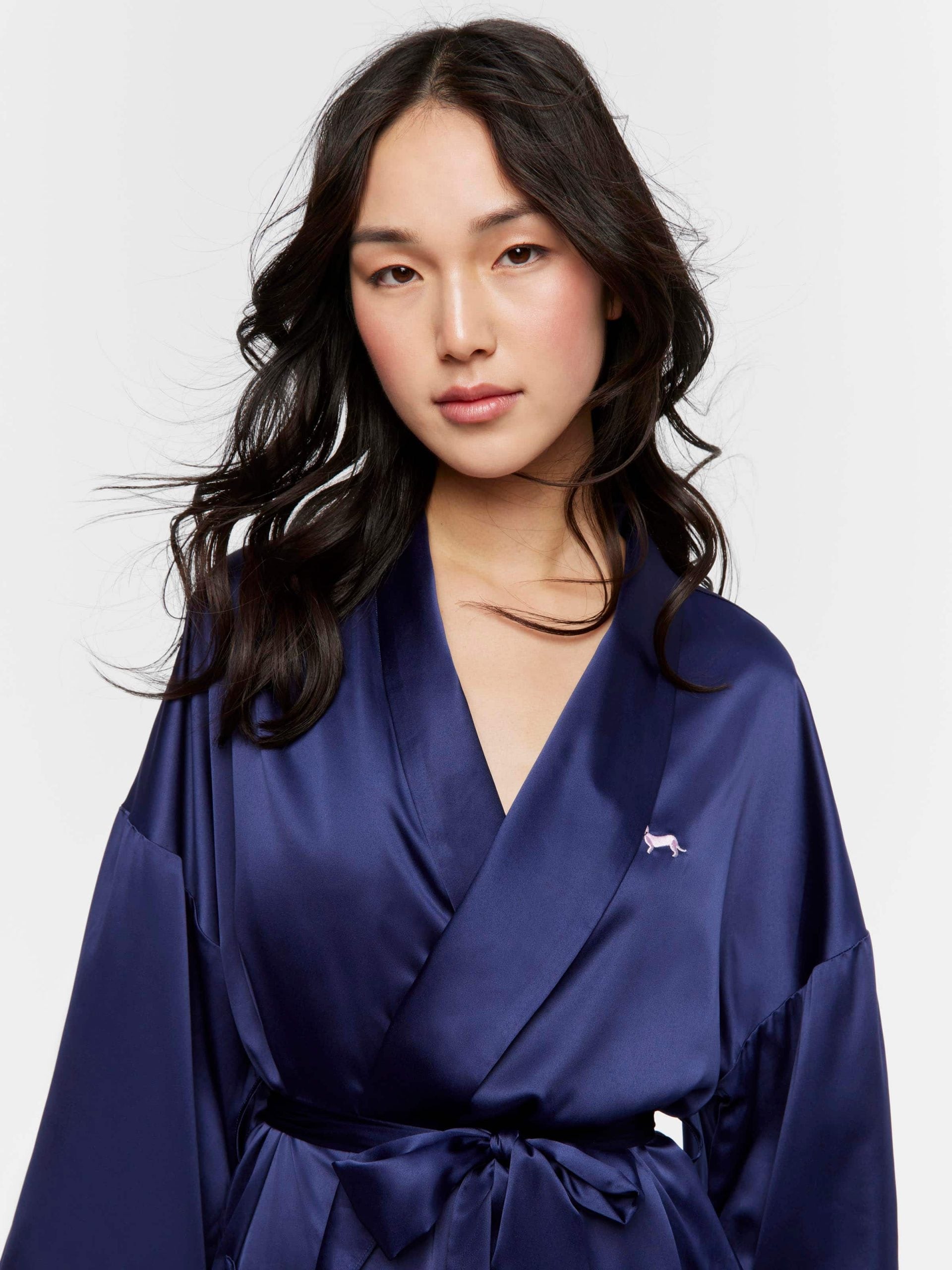 Long Navy Satin Gown navy image 2