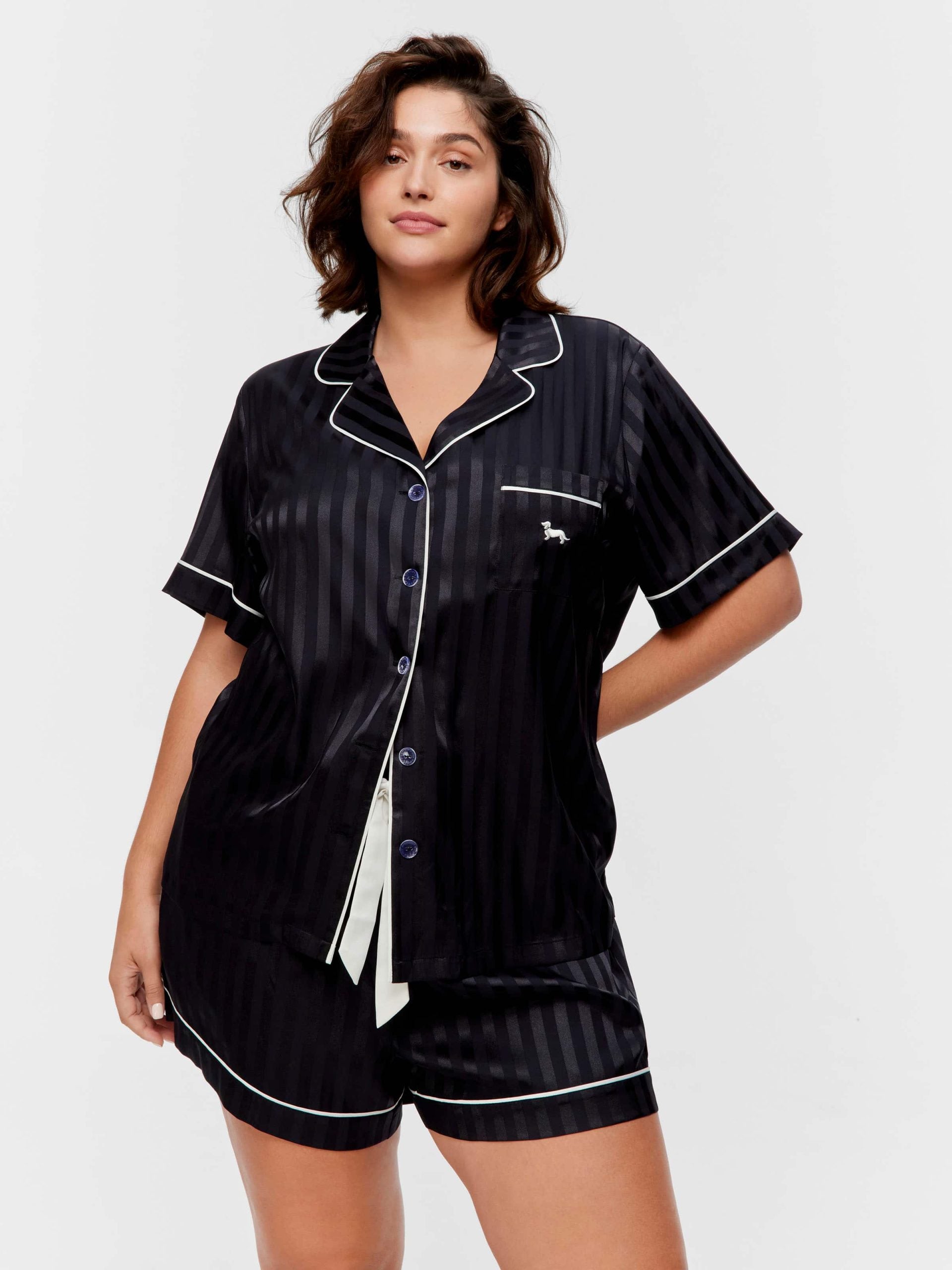 P.A. Plus Black Stripe Chic Satin Shortie Pj Set Black Stripe image 2