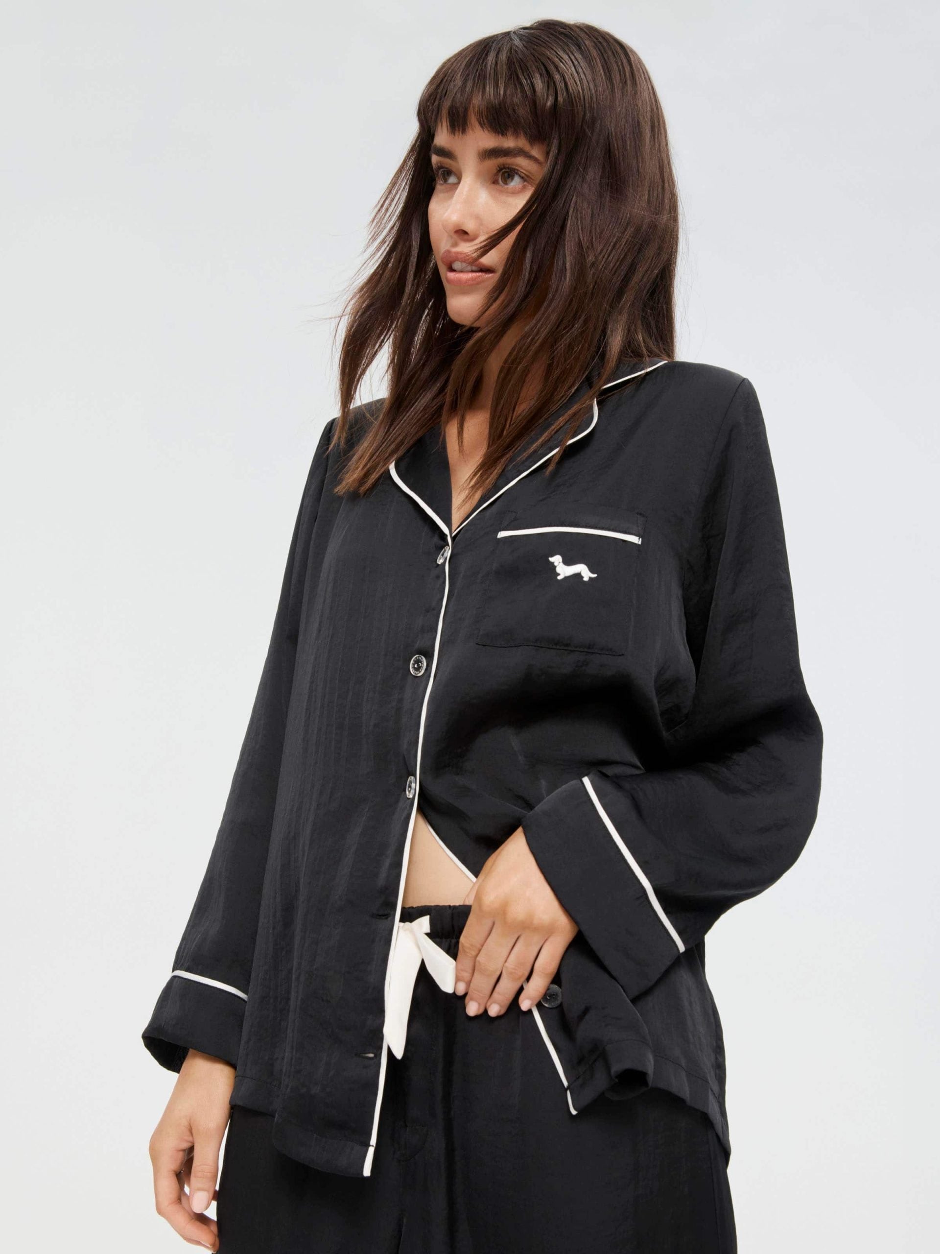 Long Black Chic Satin Pj Set black image 1