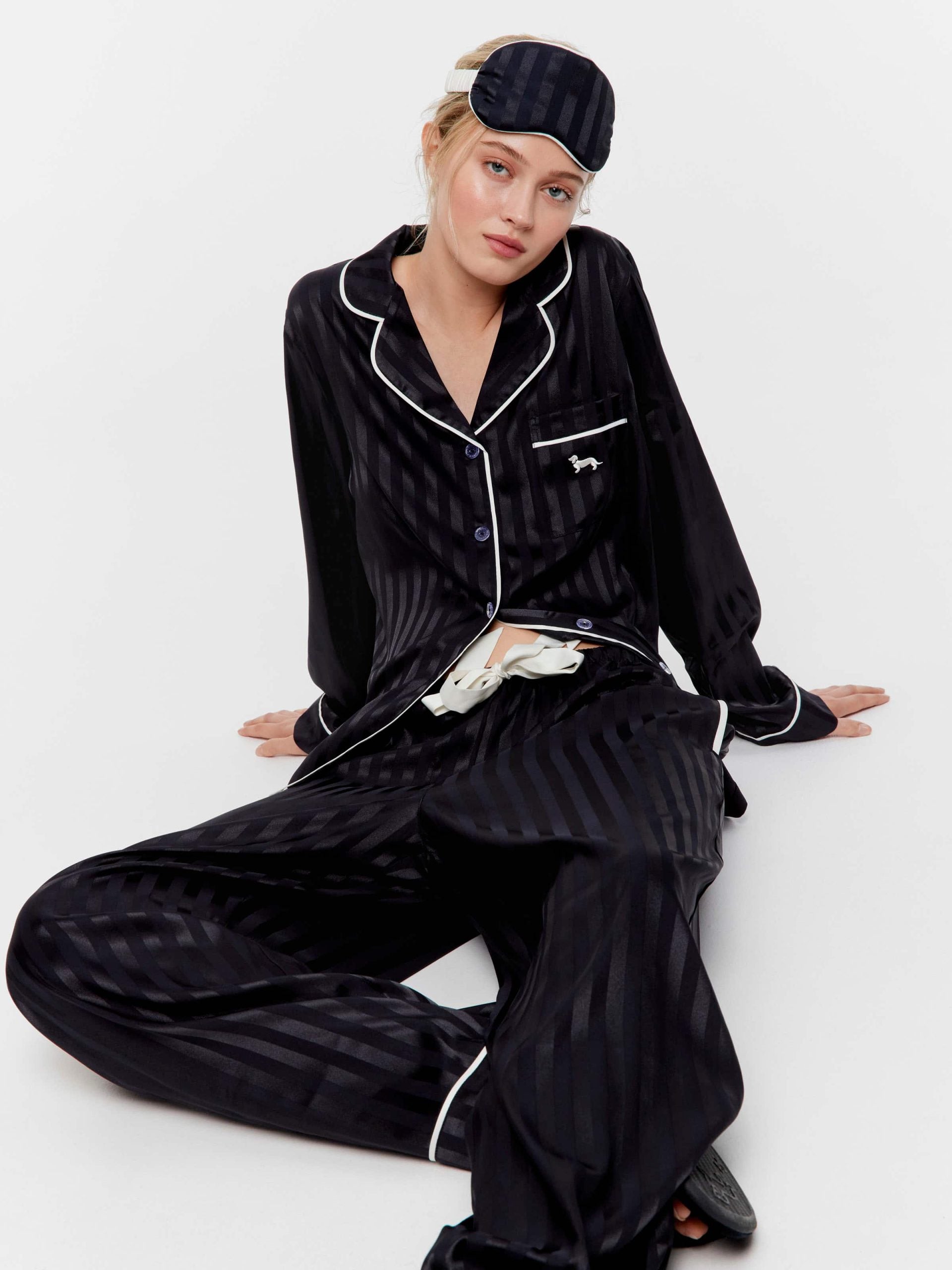Black Stripe Chic Satin Long Pj Set Black Stripe image 0