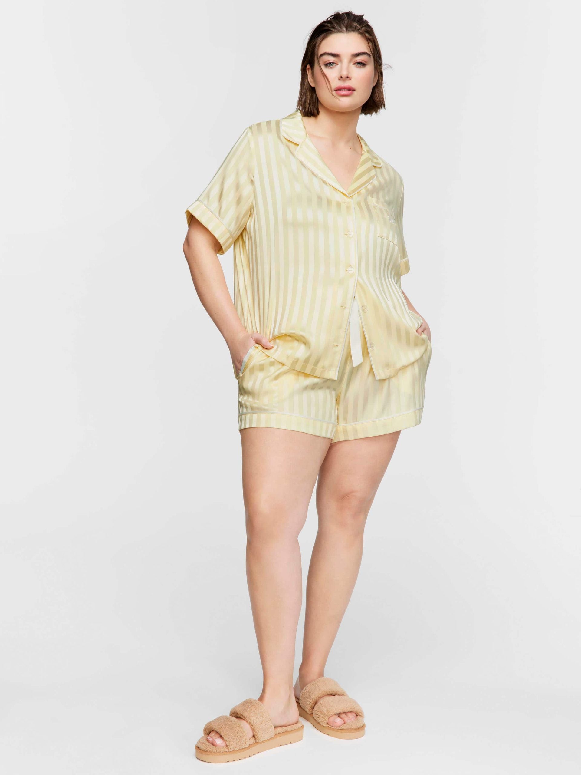 P.A. Plus Butter Stripe Chic Satin Shortie Pj Set Butter image 1
