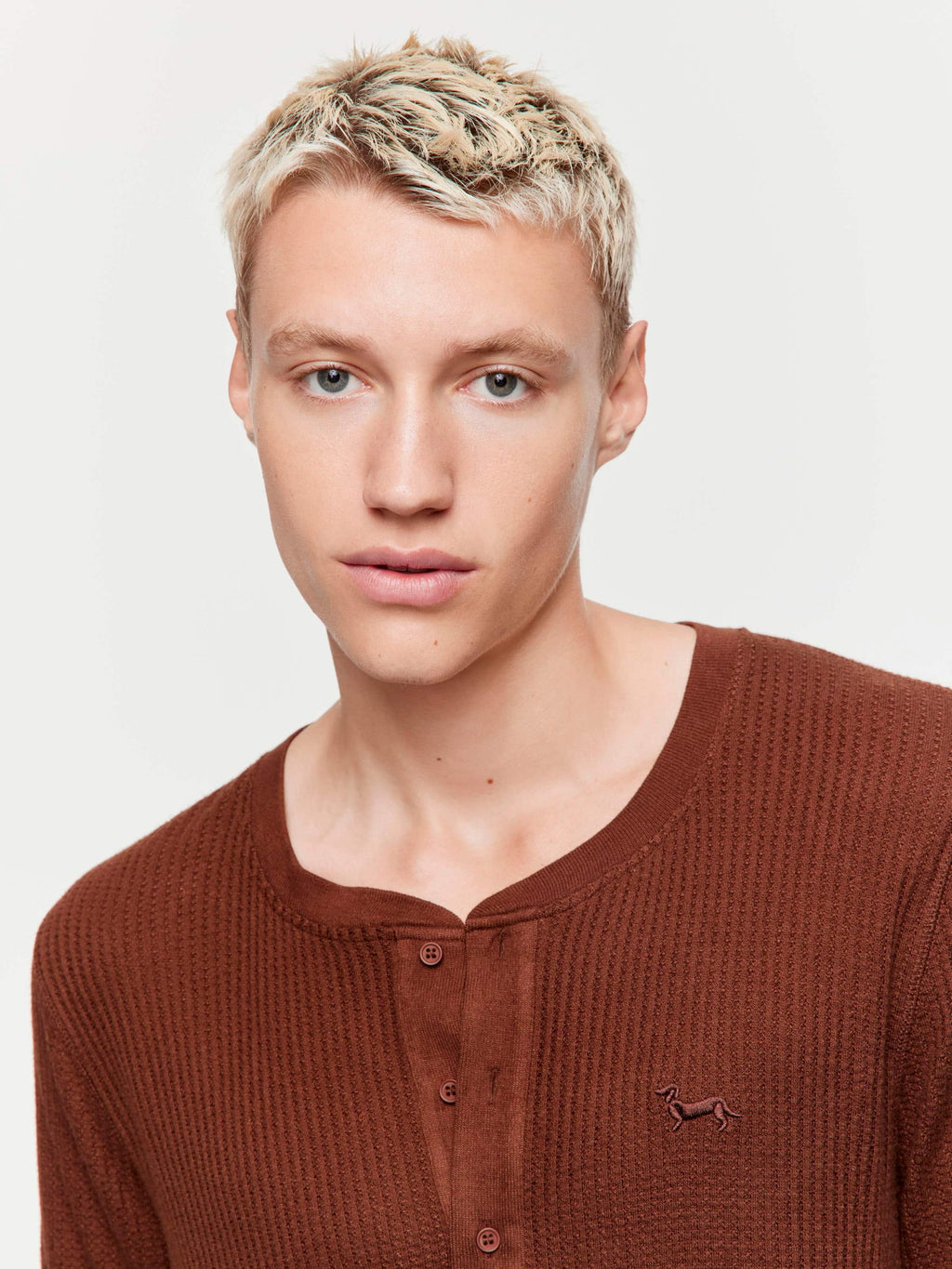 Chocolate Brown Waffle Henley brown image 1