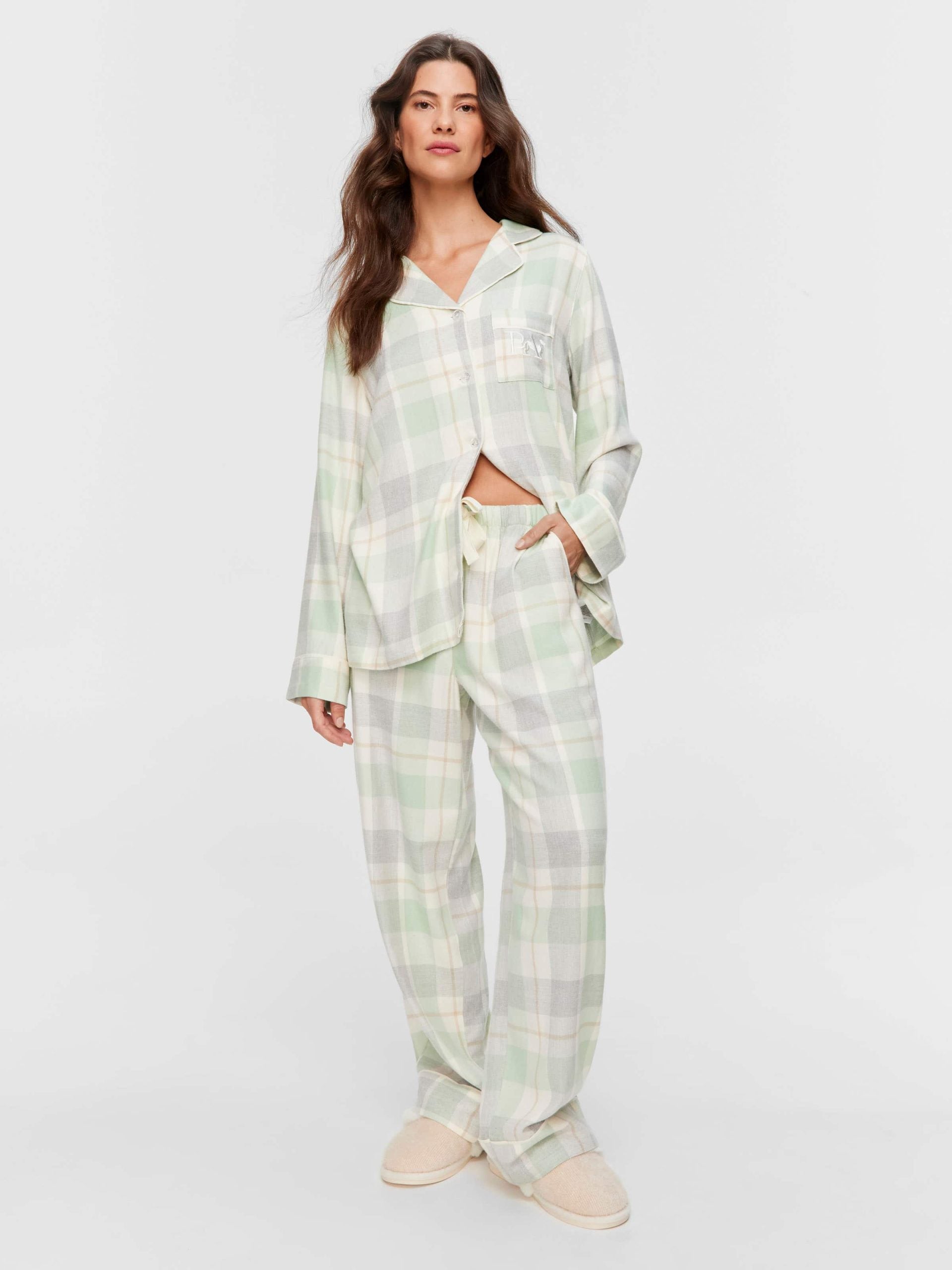 Mint Check Bamboo Flannelette Classic Pj Set multi image 1