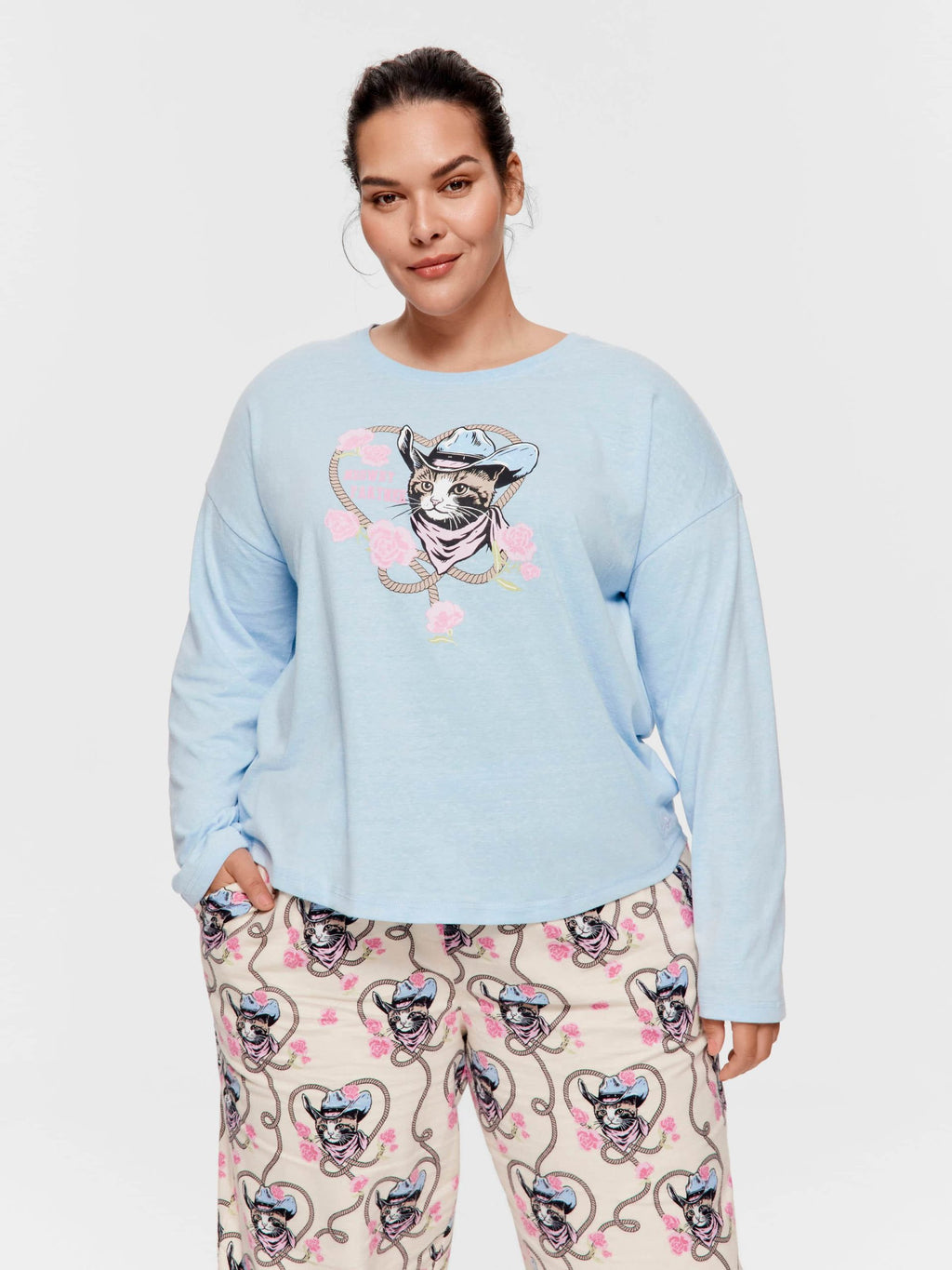 P.A. Plus Cowboy Kitty Long Sleeve Top Pale Blue image 0