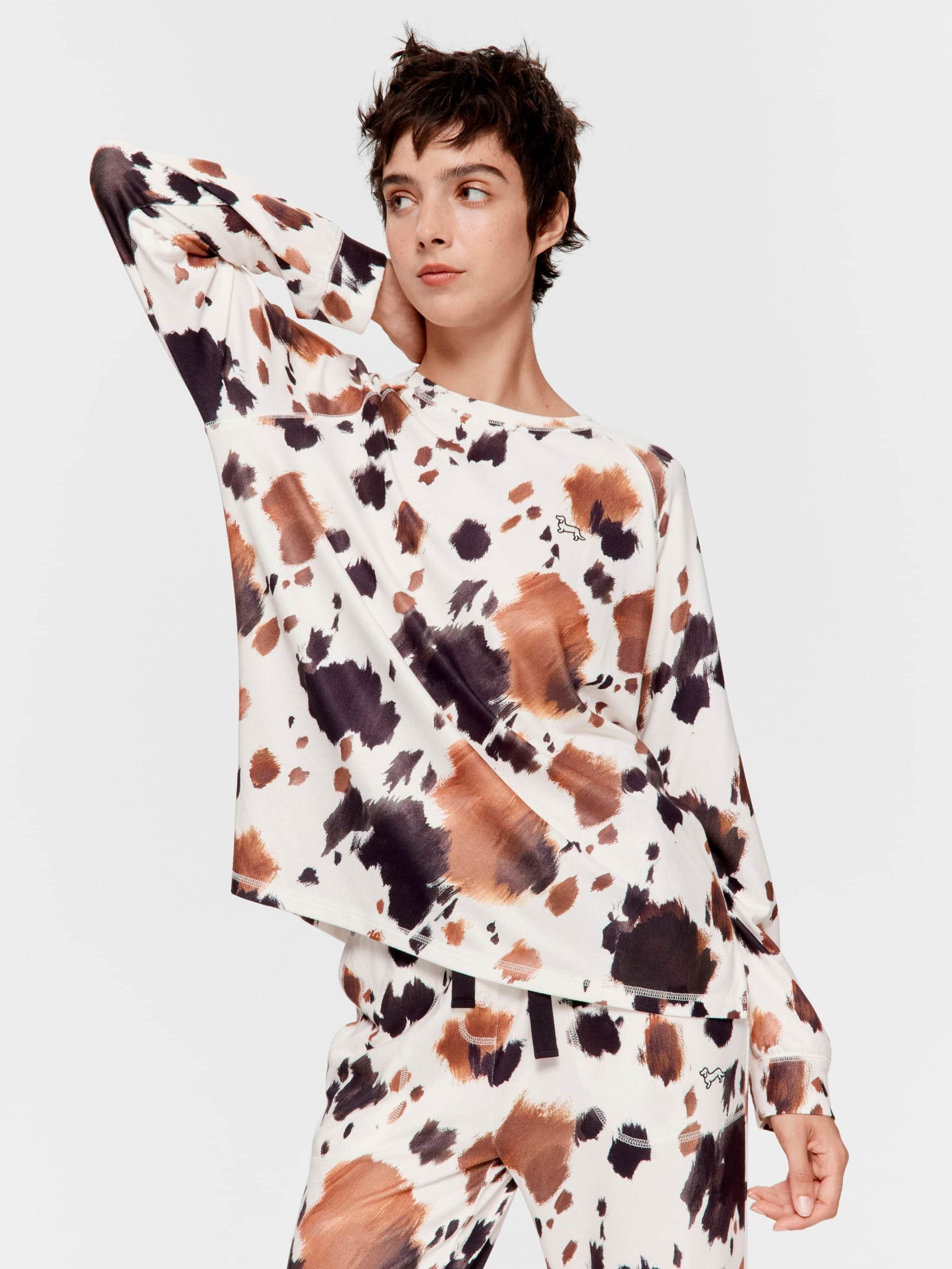 Cow Plush Oversized Long Sleeve Top Multi image 0