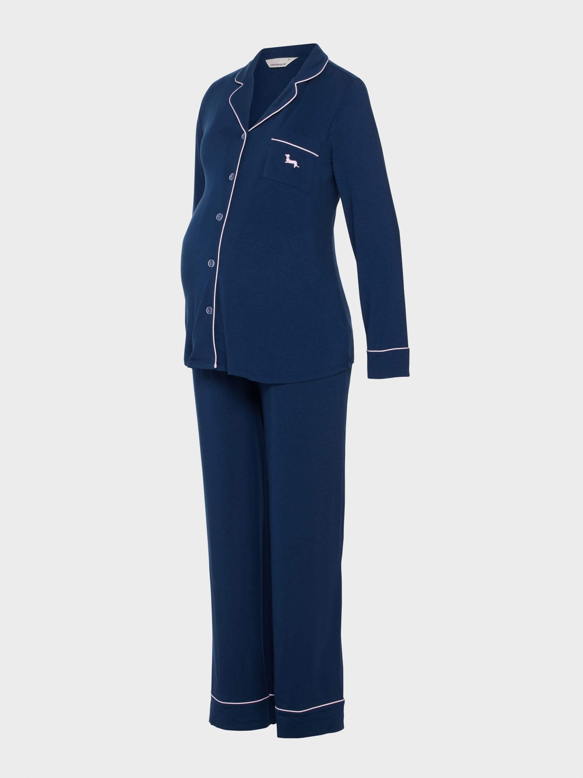 Maternity Navy Comfy Over The Bump Long Sleeve Pj Set navy image 3