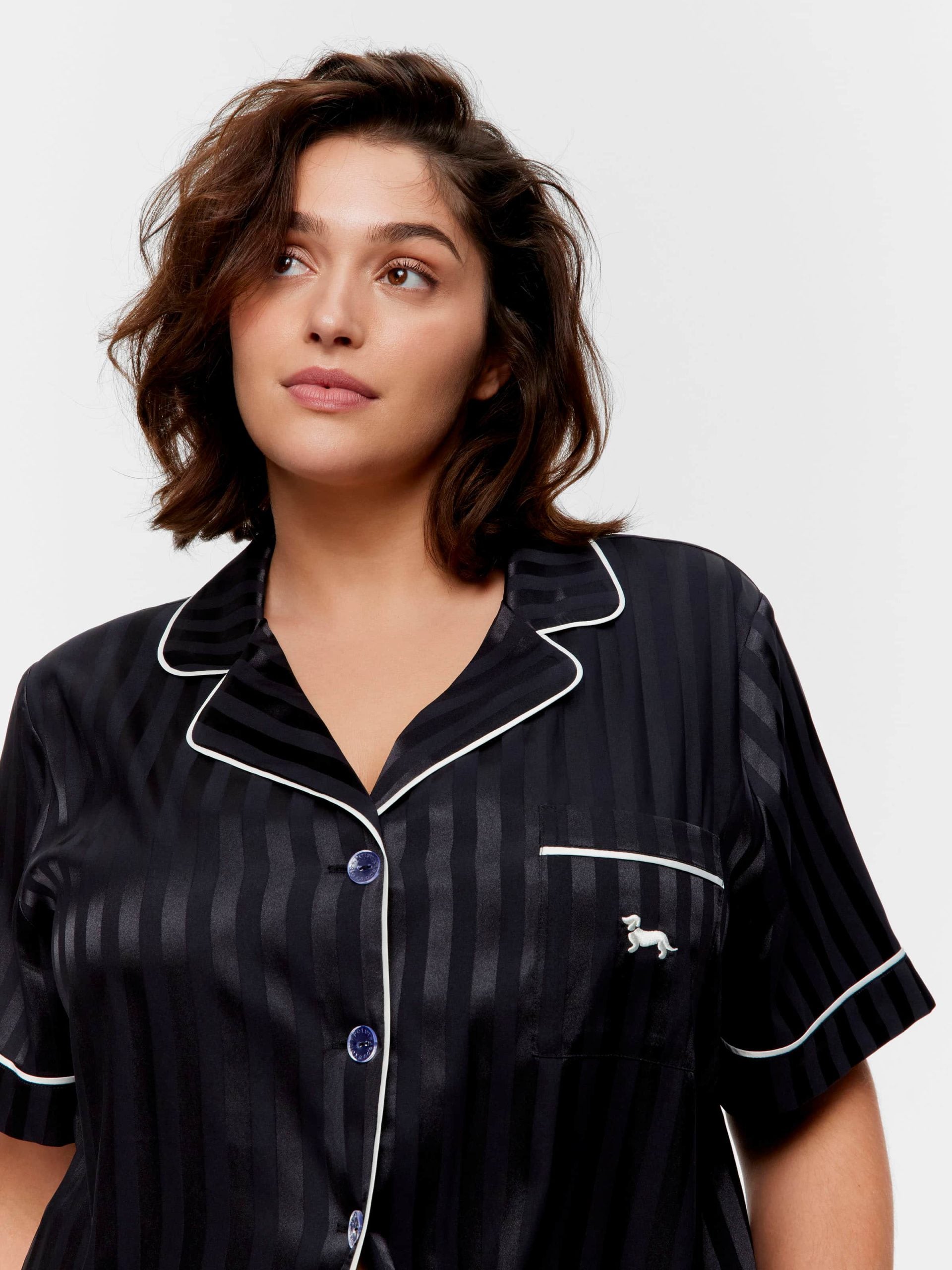 P.A. Plus Black Stripe Chic Satin Shortie Pj Set Black Stripe image 3