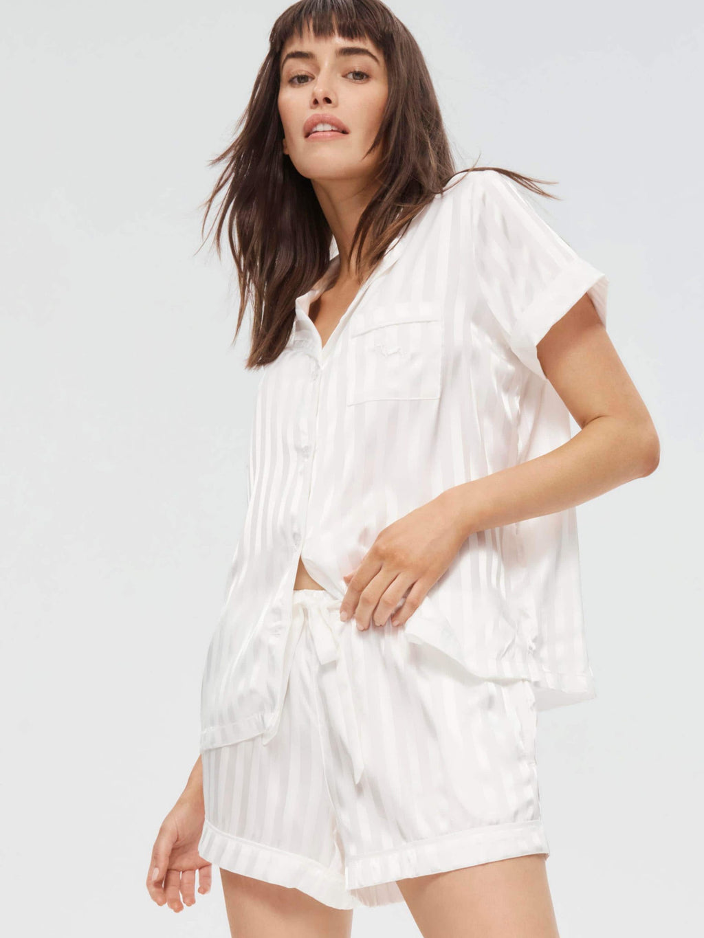 White Stripe Chic Satin Pj Set White image 3