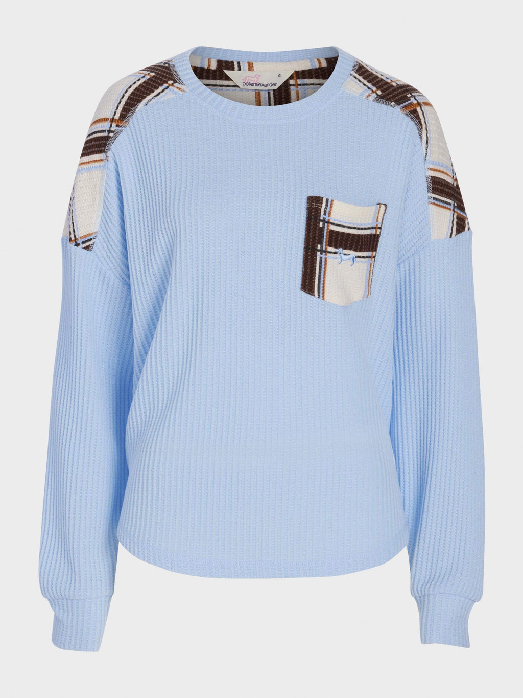 Brushed Waffle Check Oversized Long Sleeve Top Blue image 3