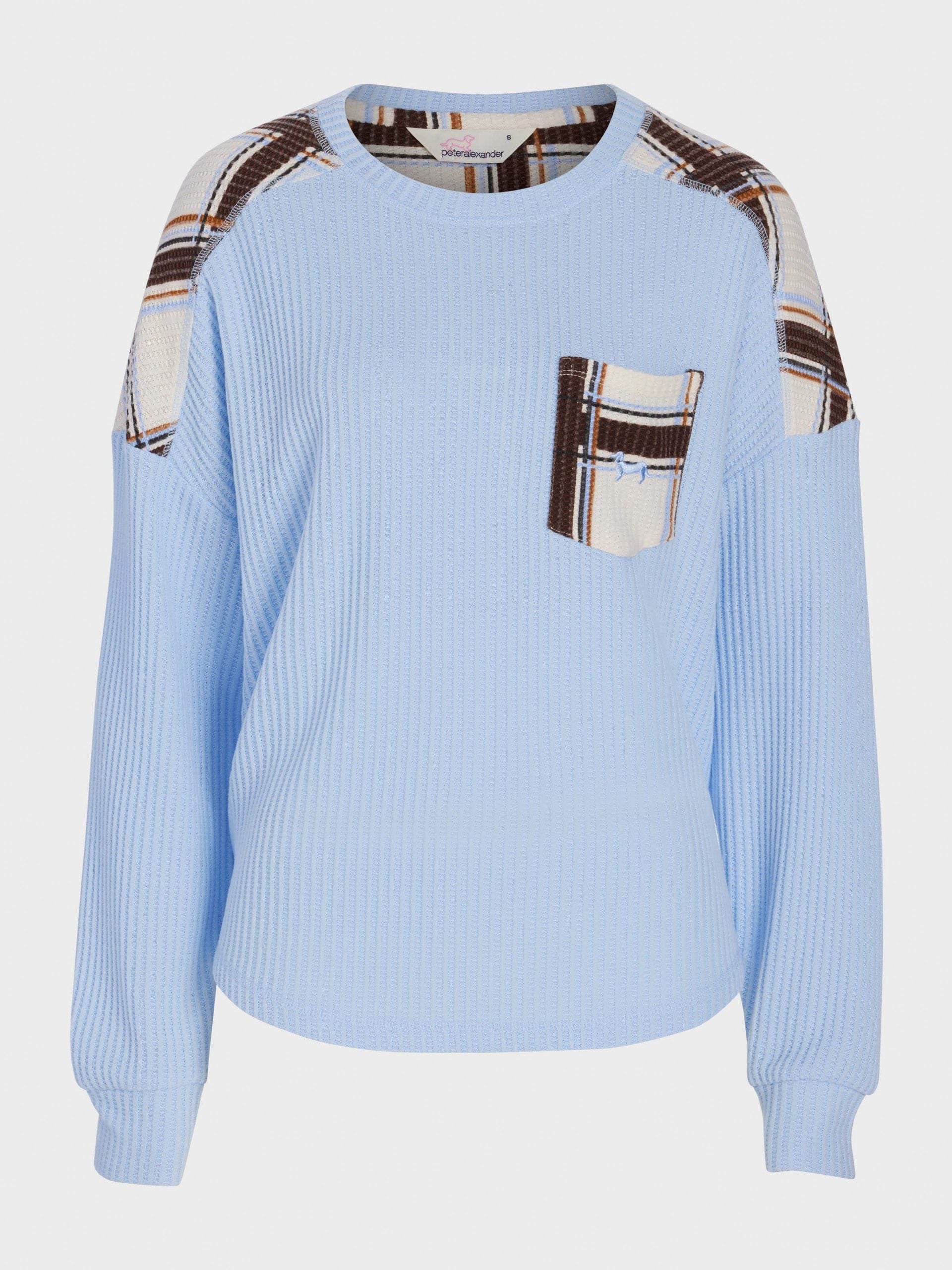 Brushed Waffle Check Oversized Long Sleeve Top Blue image 3