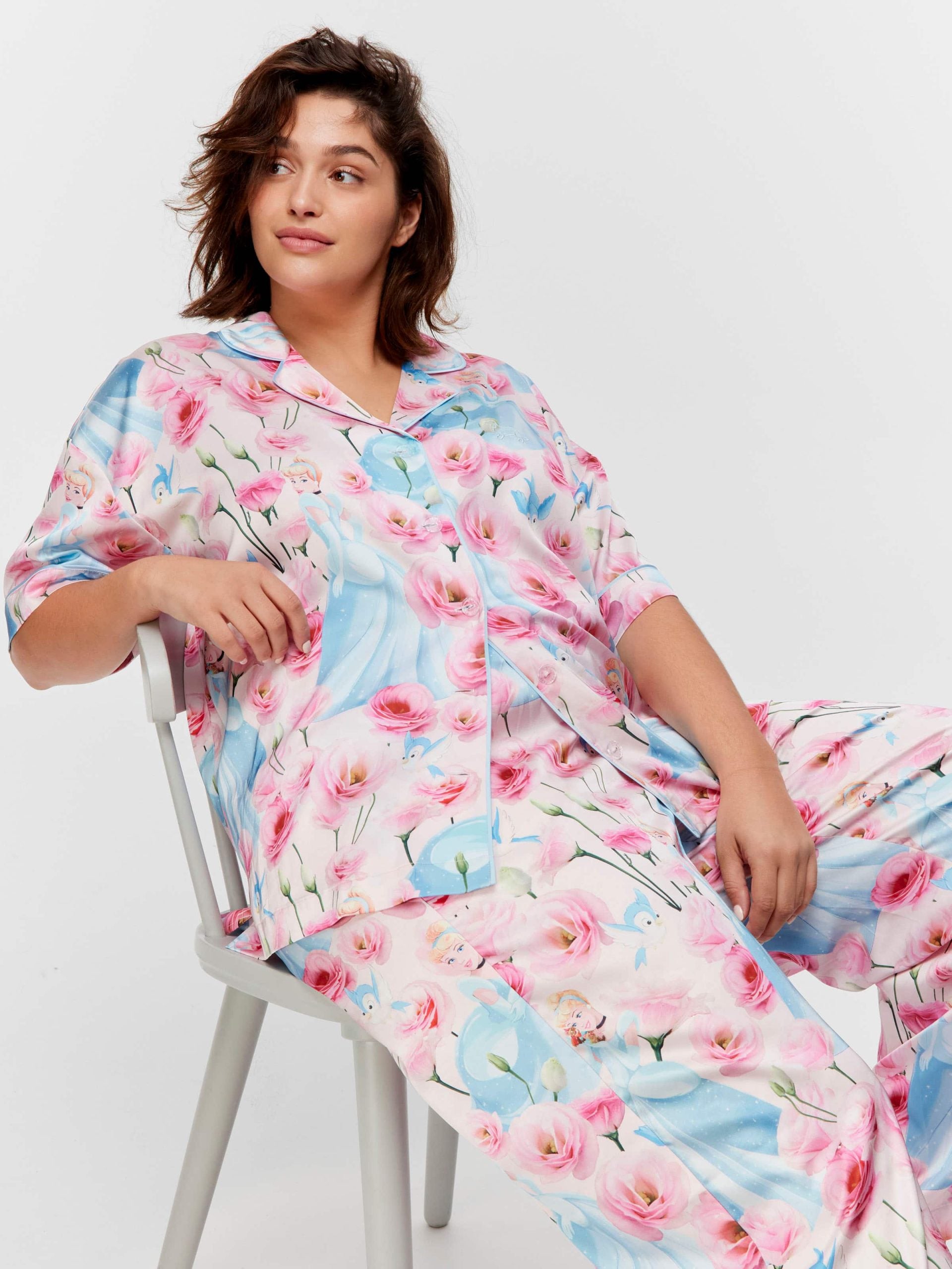 P.A. Plus Disney Cinderella Rose Satin Short Sleeve &amp;amp; Pant Pj Set Multi image 1