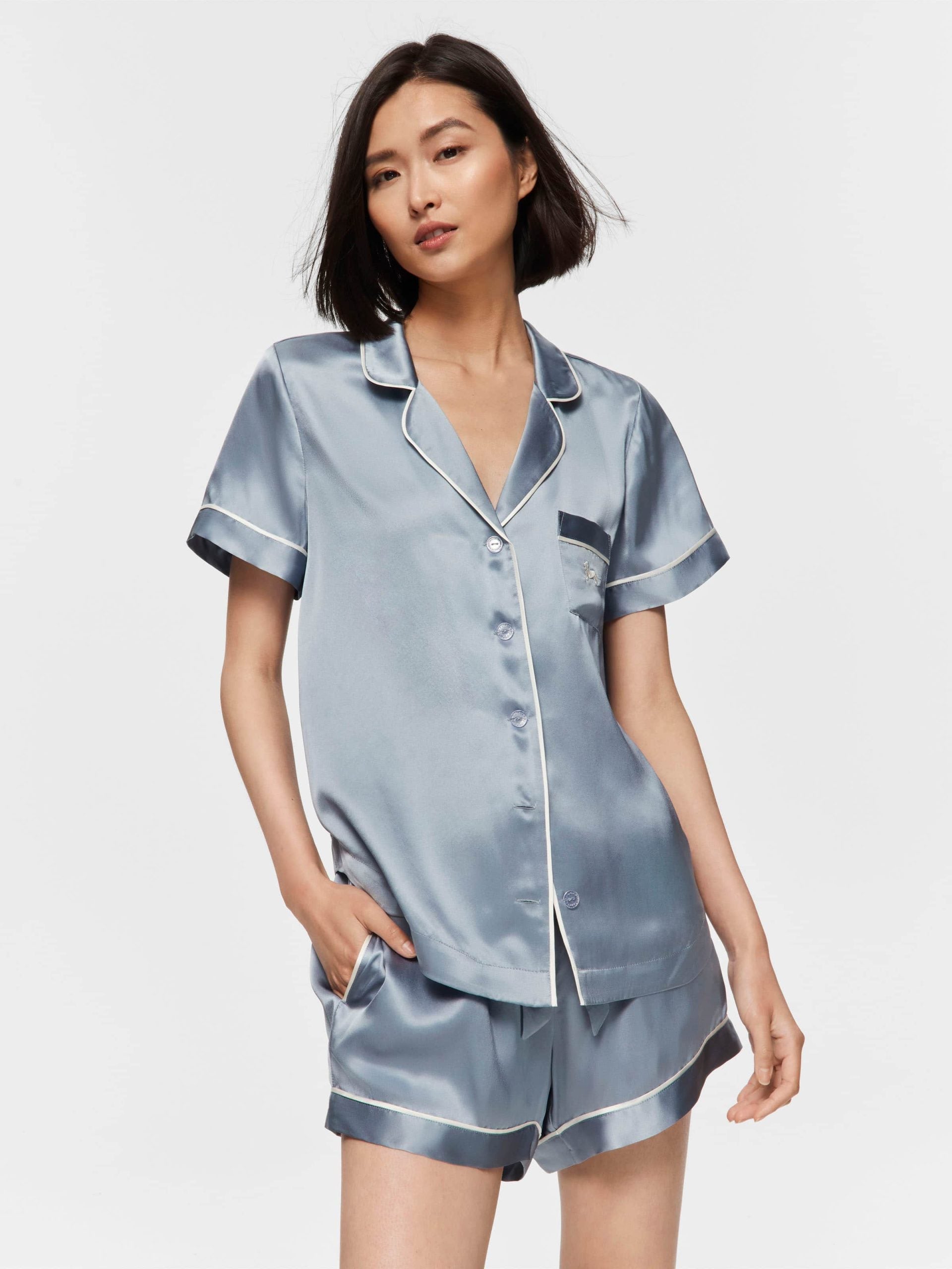 Steel Blue Mulberry Silk Shortie Pj Set steelblue image 3