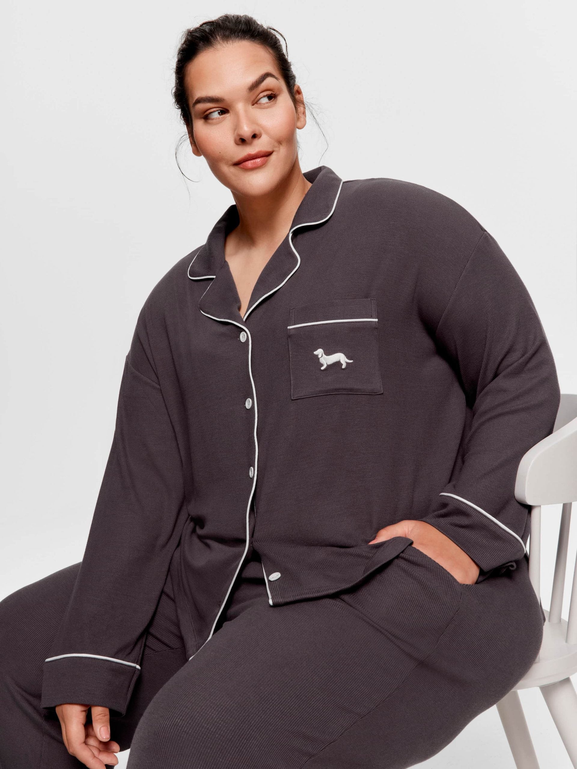 P.A. Plus Charcoal Bamboo Rib Long Pj Set Charcoal image 2