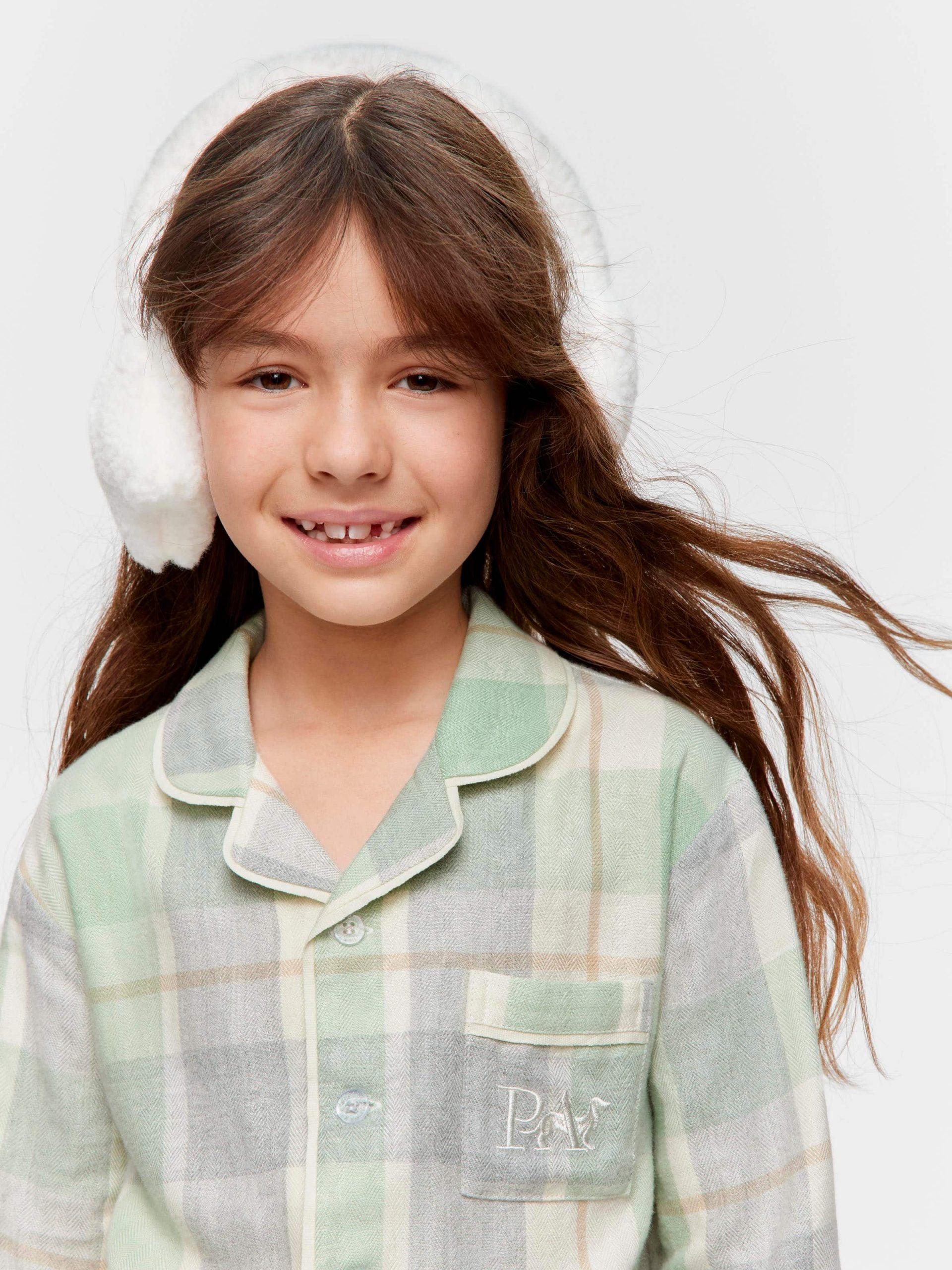Jnr Kids Mint Check Bamboo Flannelette Classic Pj Set mint image 1