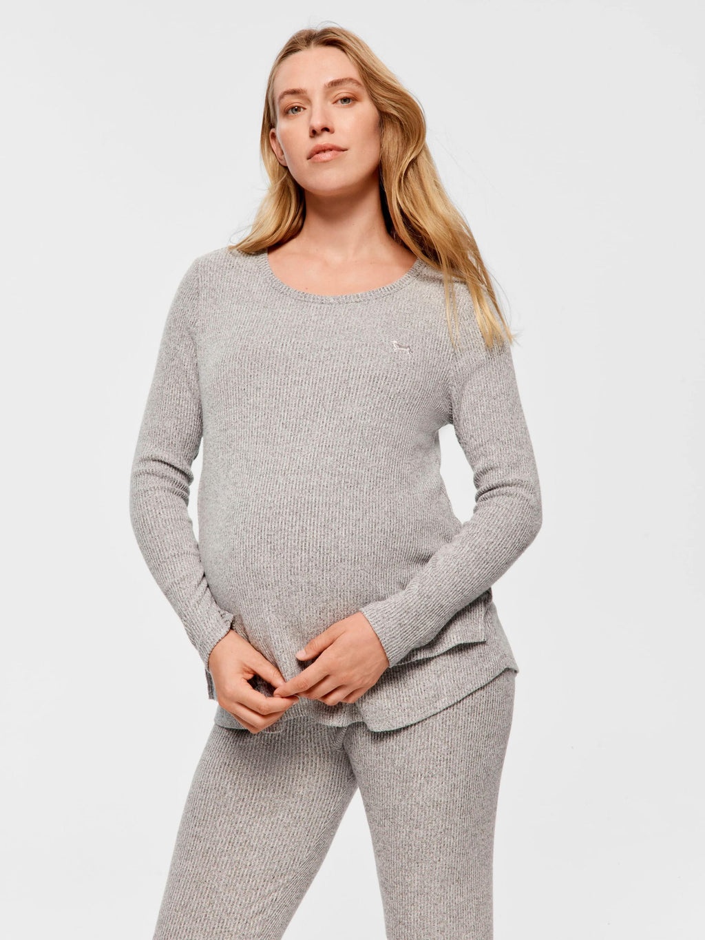 Maternity Grey Rib Long Sleeve Pj Set grey image 0