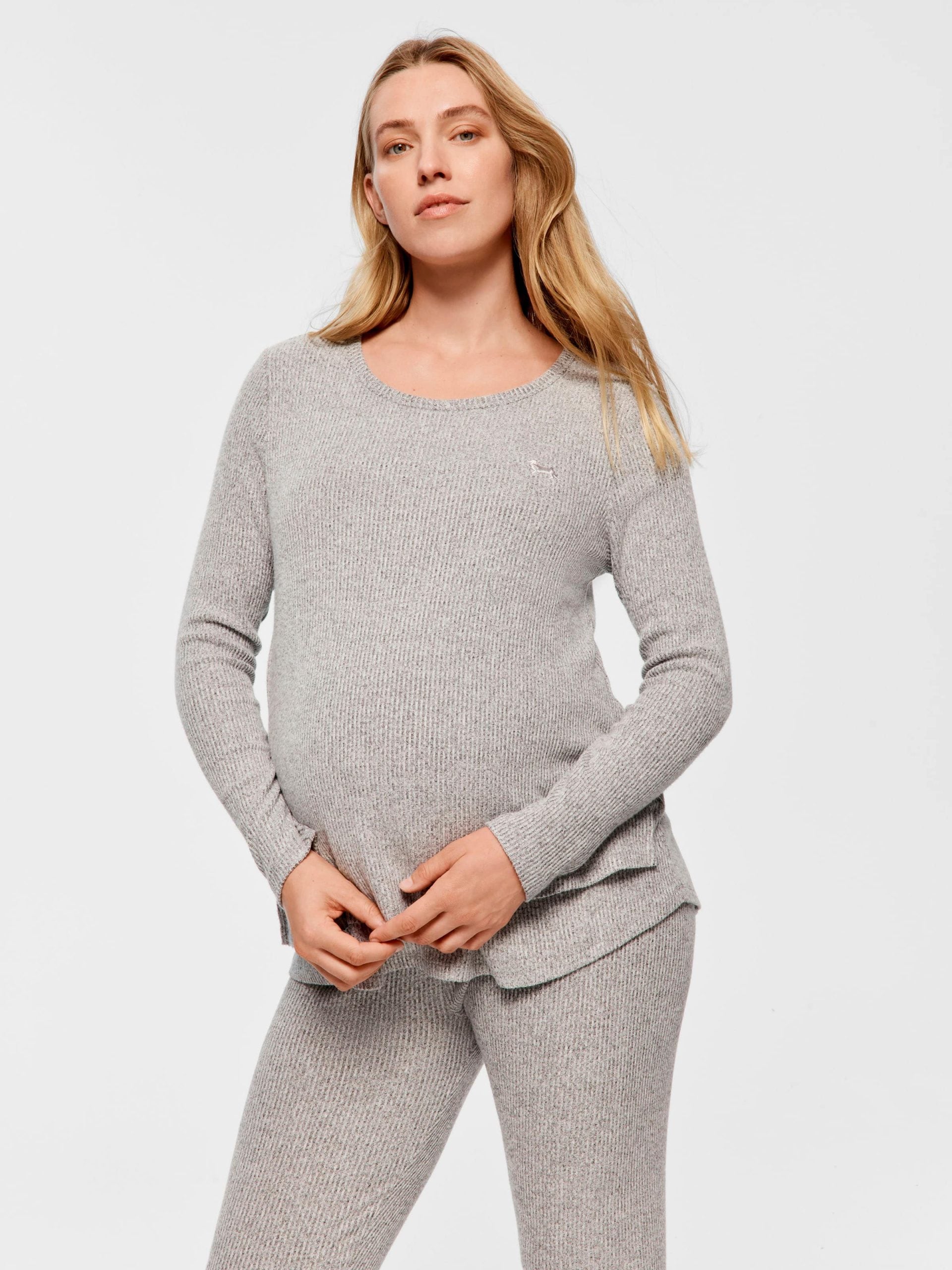 Maternity Grey Rib Long Sleeve Pj Set grey image 0
