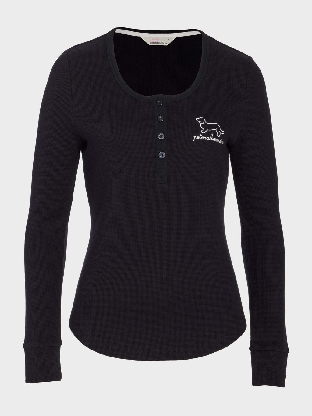 Black Waffle Henley Long Sleeve Top Black image 3