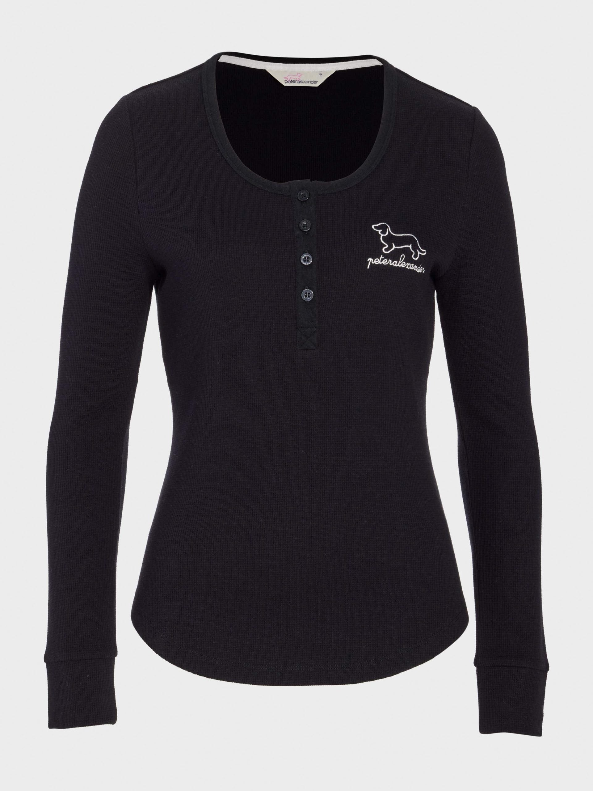Black Waffle Henley Long Sleeve Top Black image 3