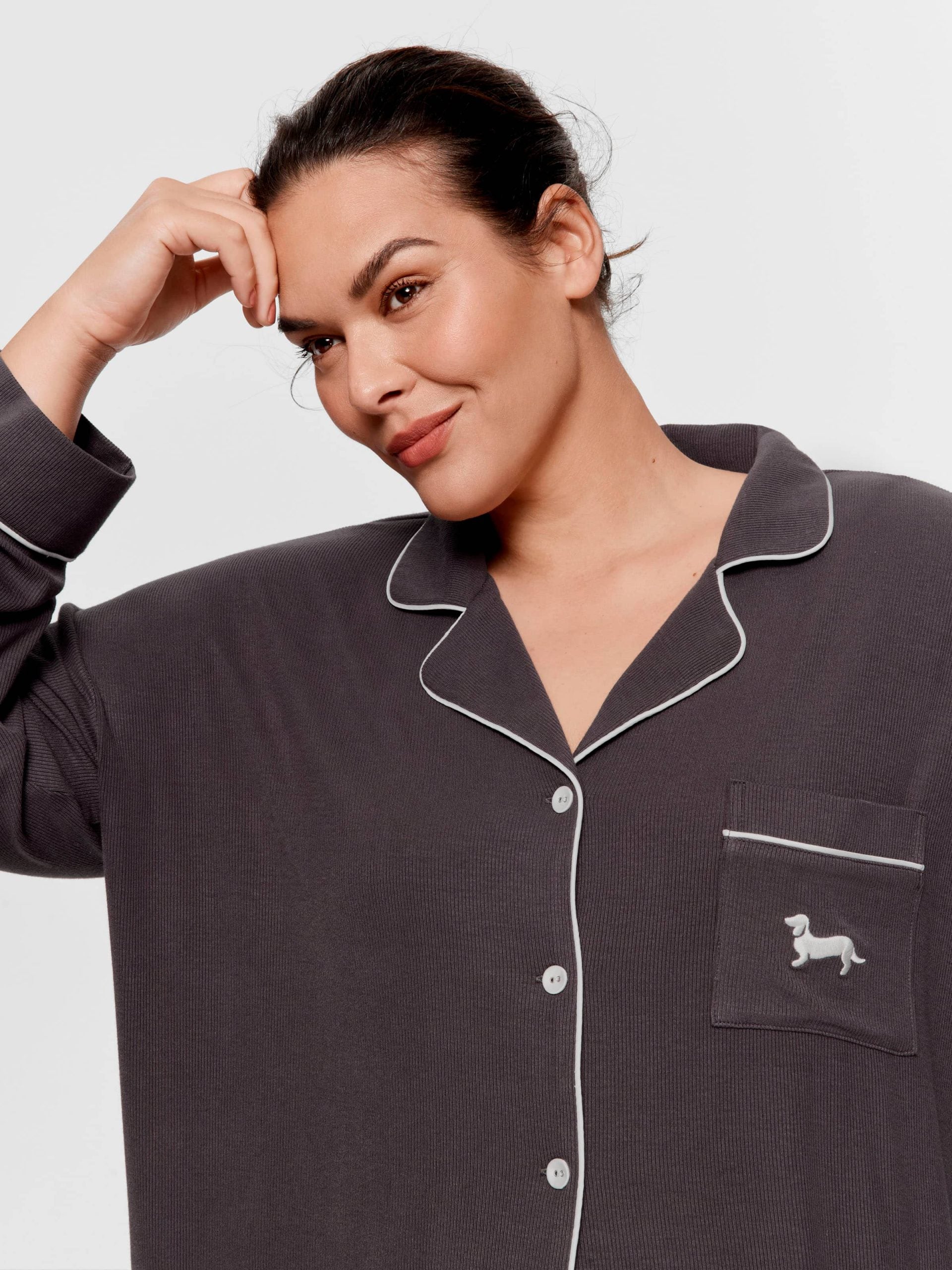 P.A. Plus Charcoal Bamboo Rib Long Pj Set Charcoal image 0