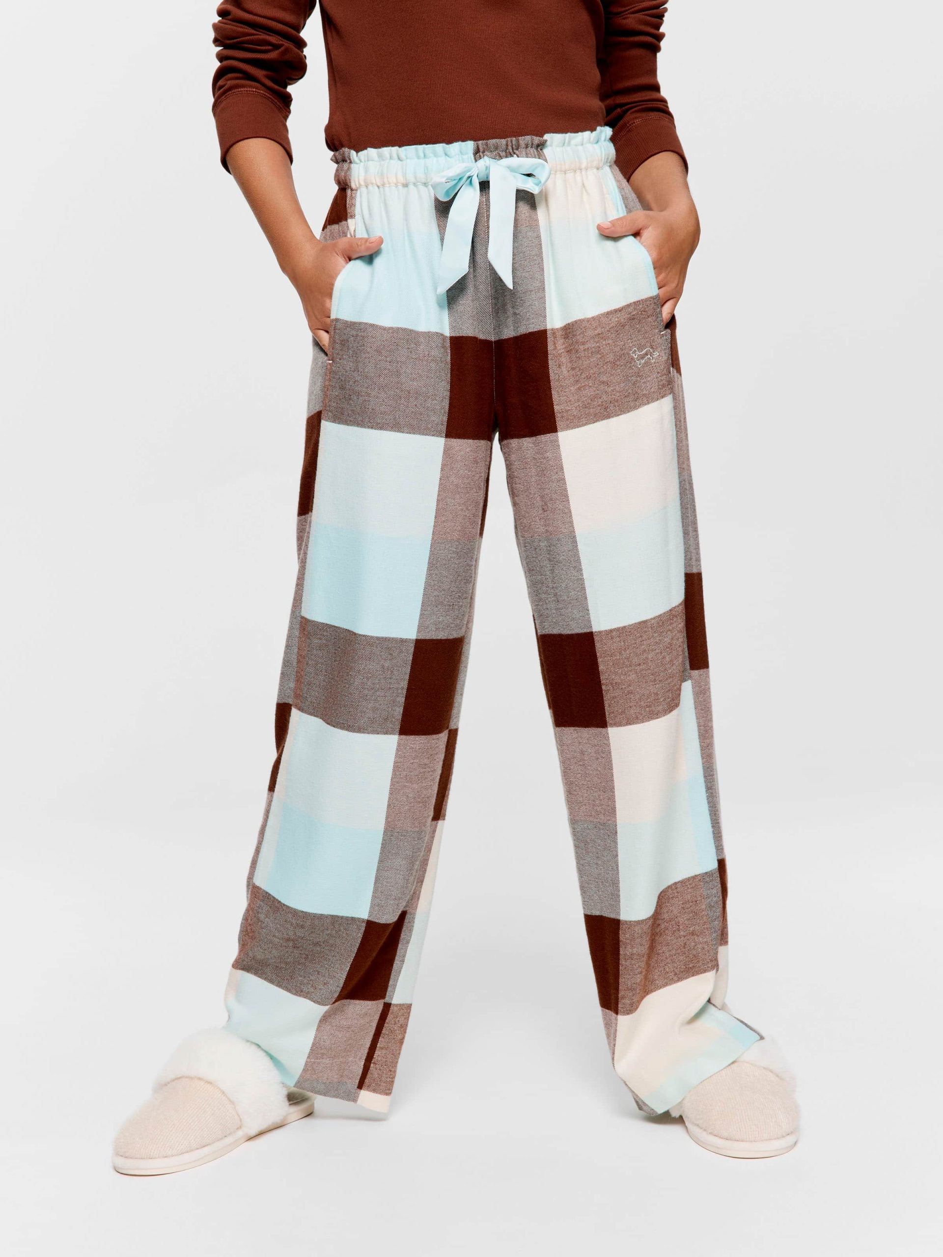 Mint Choc Check Bamboo Flannelette Wide Leg Pj Pant multi image 1