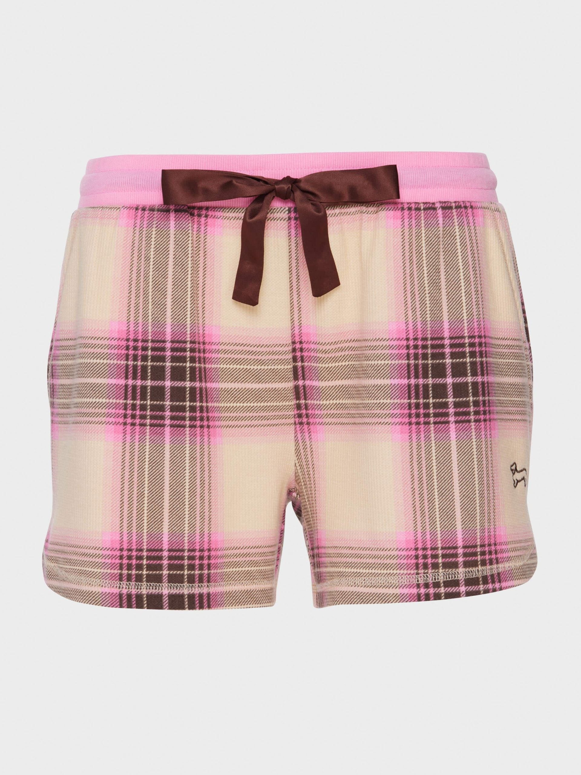 Brown & Pink Check Waffle Mid Short multi image 3