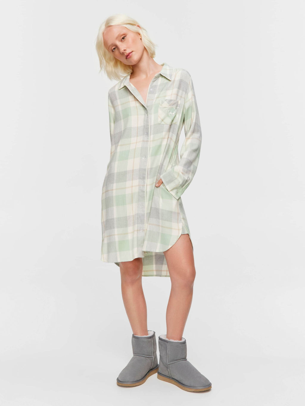 Mint Check Bamboo Flannelette Nightshirt multi image 2