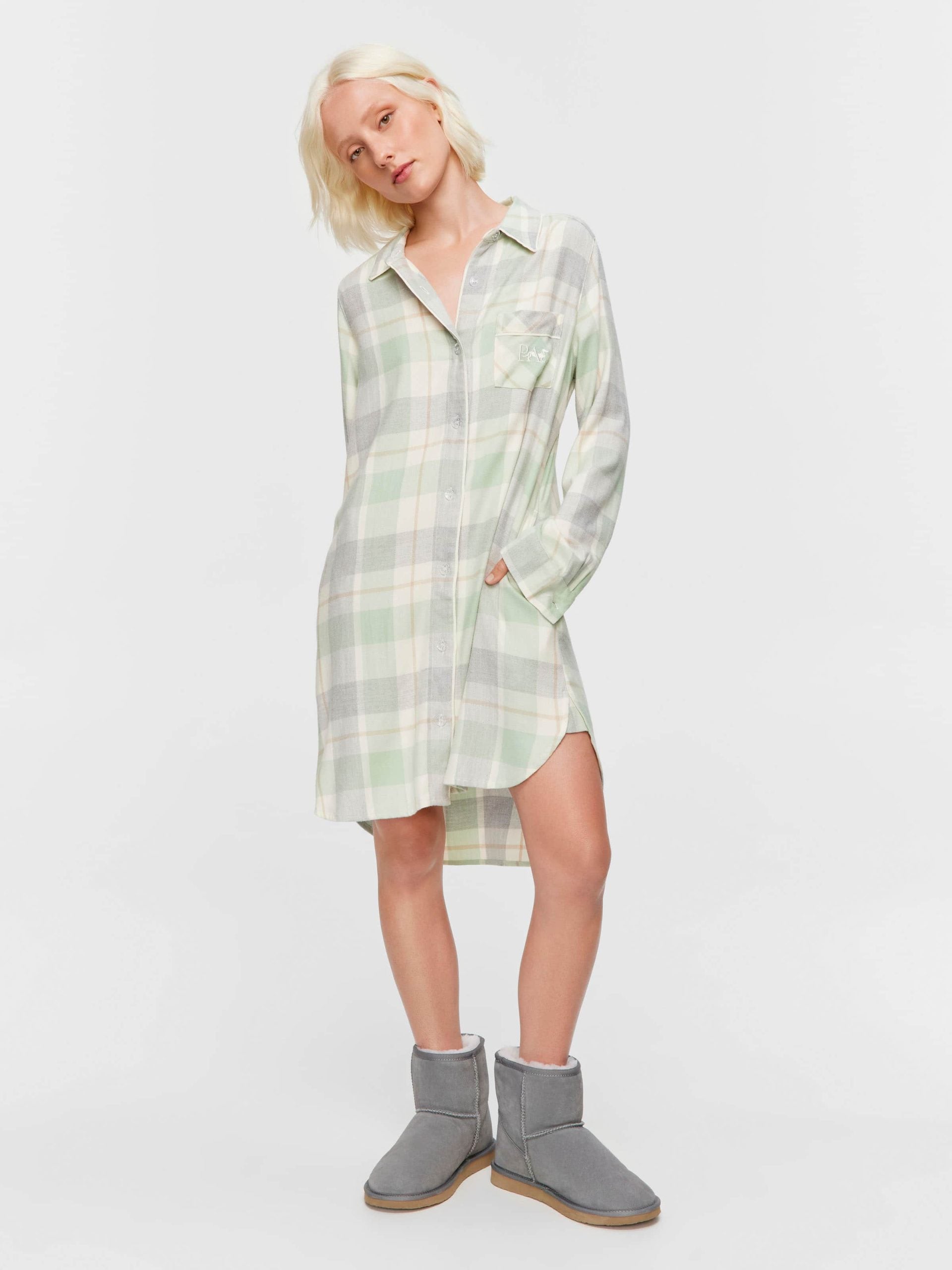 Mint Check Bamboo Flannelette Nightshirt multi image 2