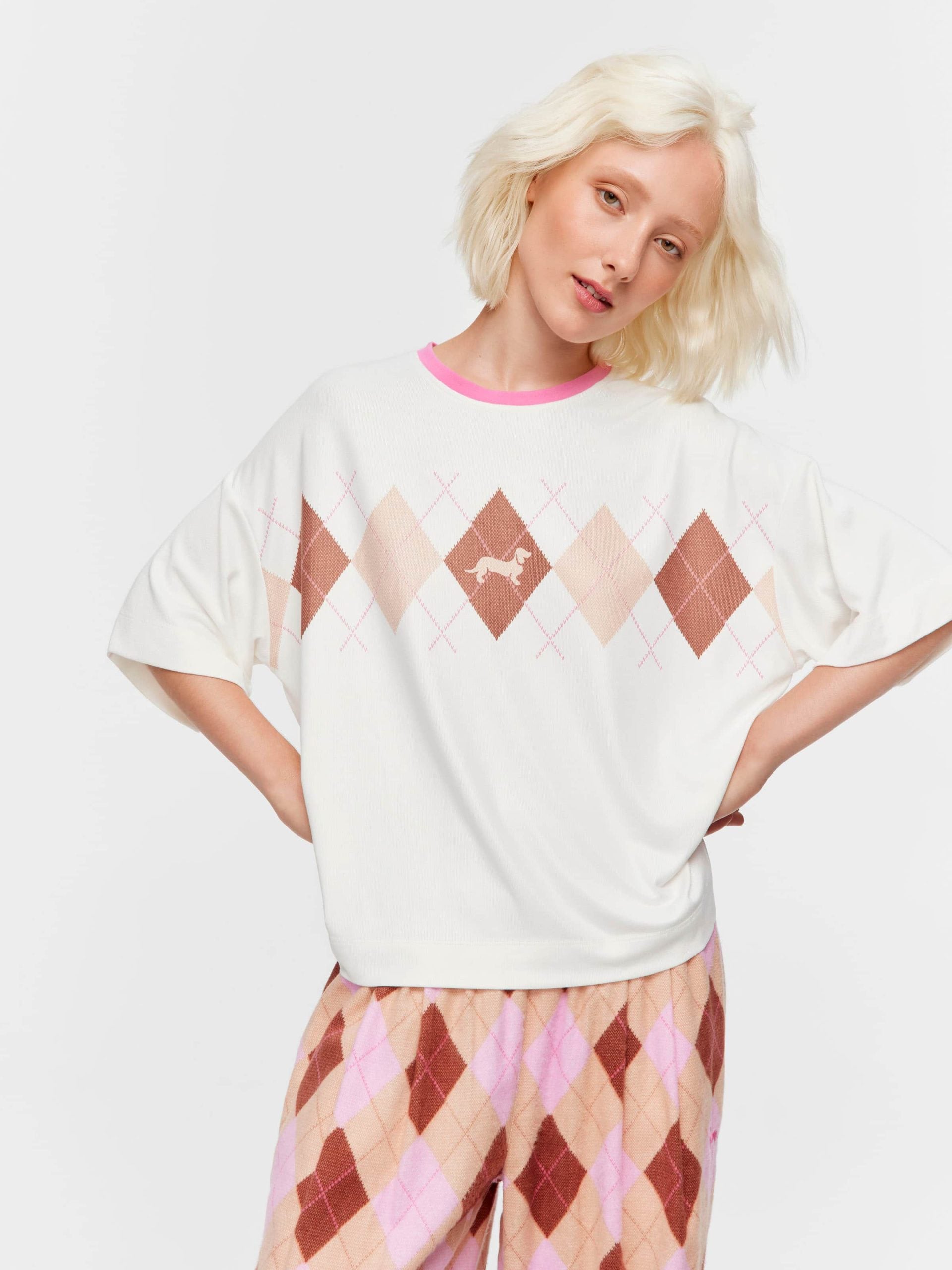 Argyle Plush Oversized Tee cream image 0