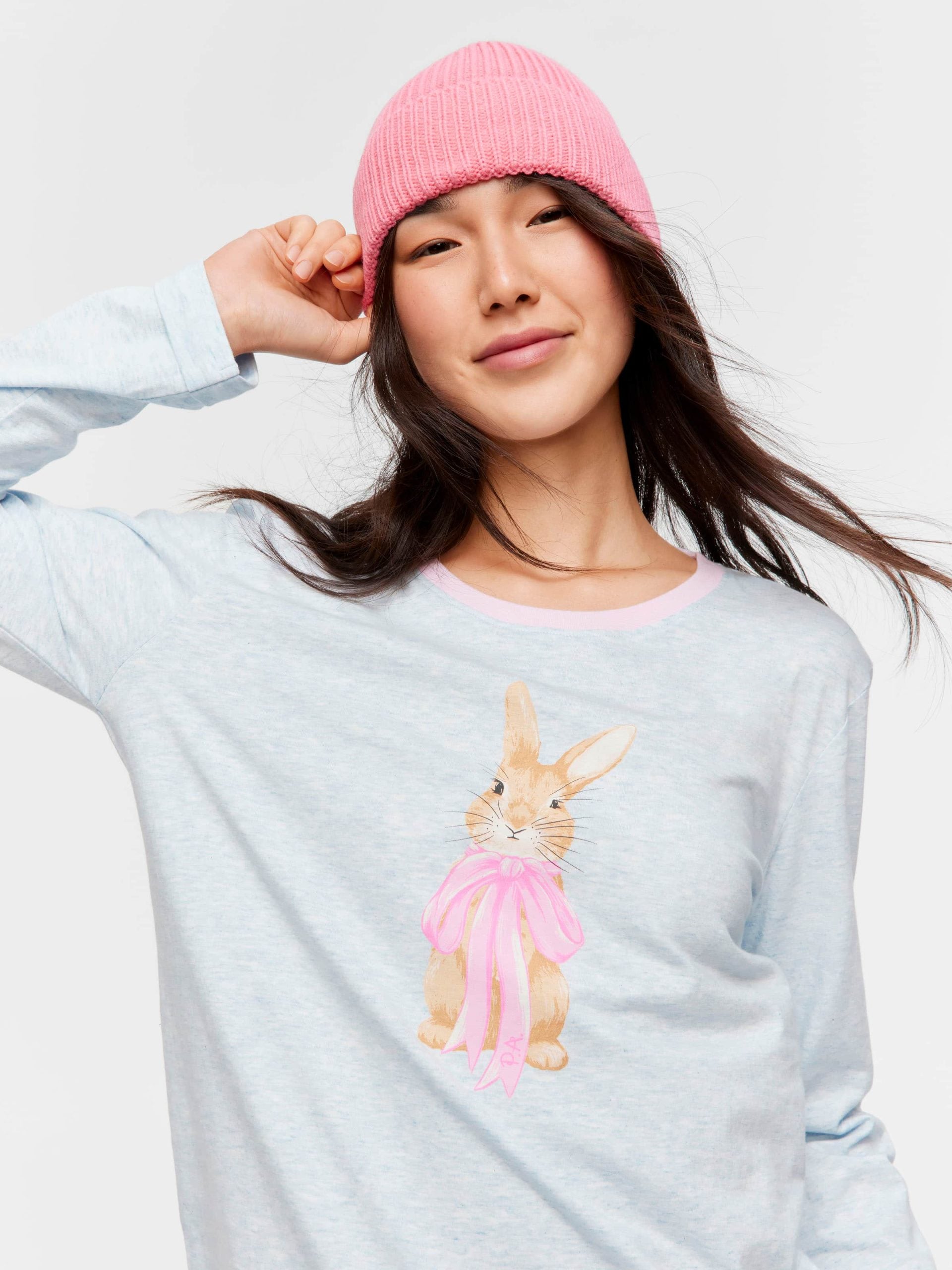 Bow Bunny Long Sleeve Top paleblue image 0