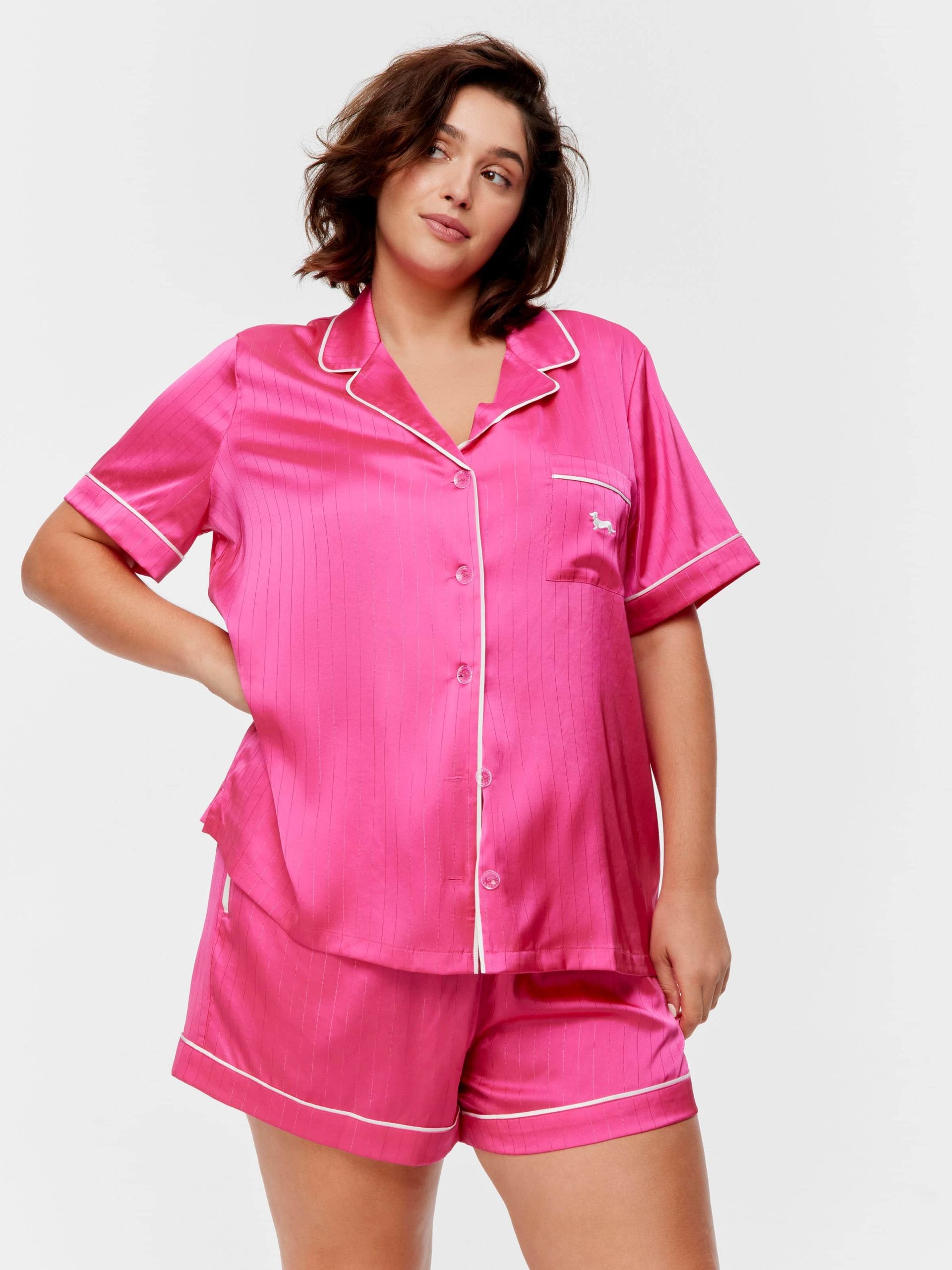 P.A. Plus Pink Lurex Chic Satin Shortie Pj Set Pink Lurex image 3