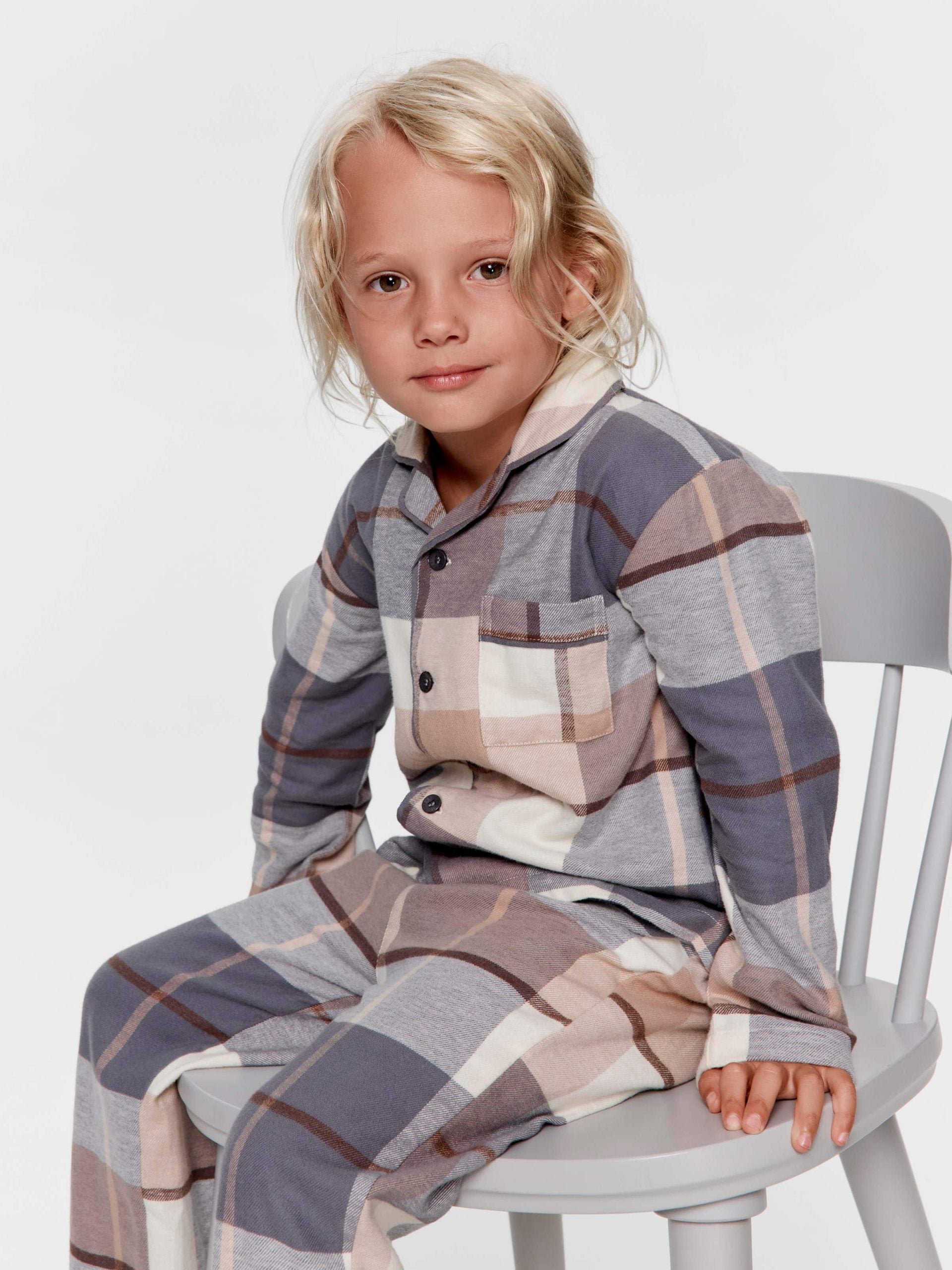 Jnr Boys Charcoal Check Classic Long Pj Set multi image 0