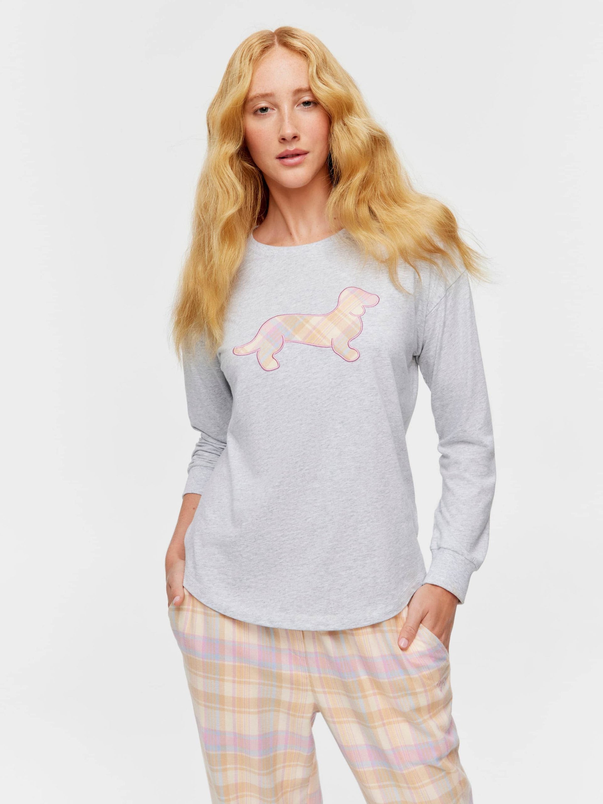 Penny Check Long Sleeve Top greymarle image 0