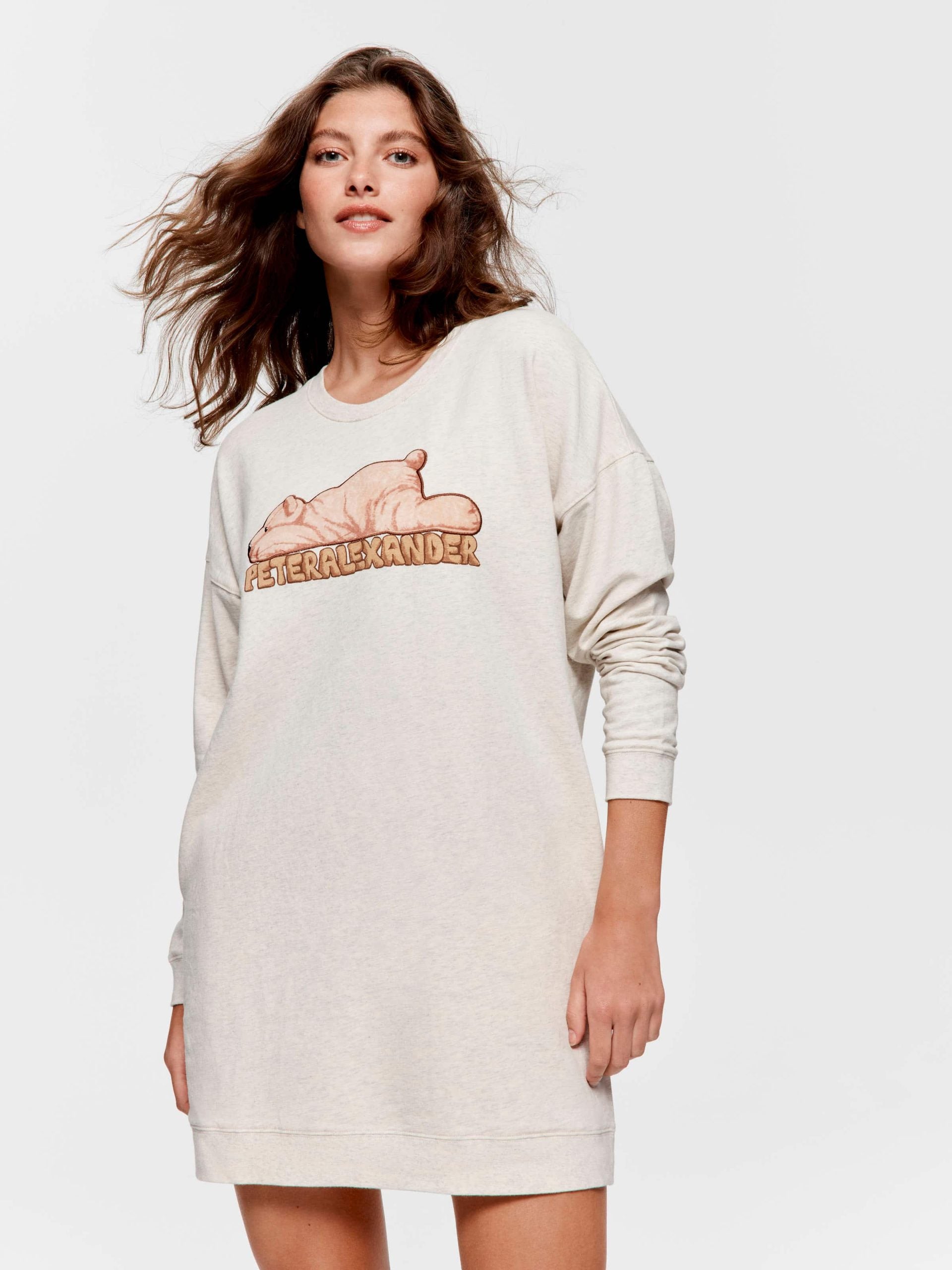 Bear Long Sleeve Sweater Nightie oatmeal image 2