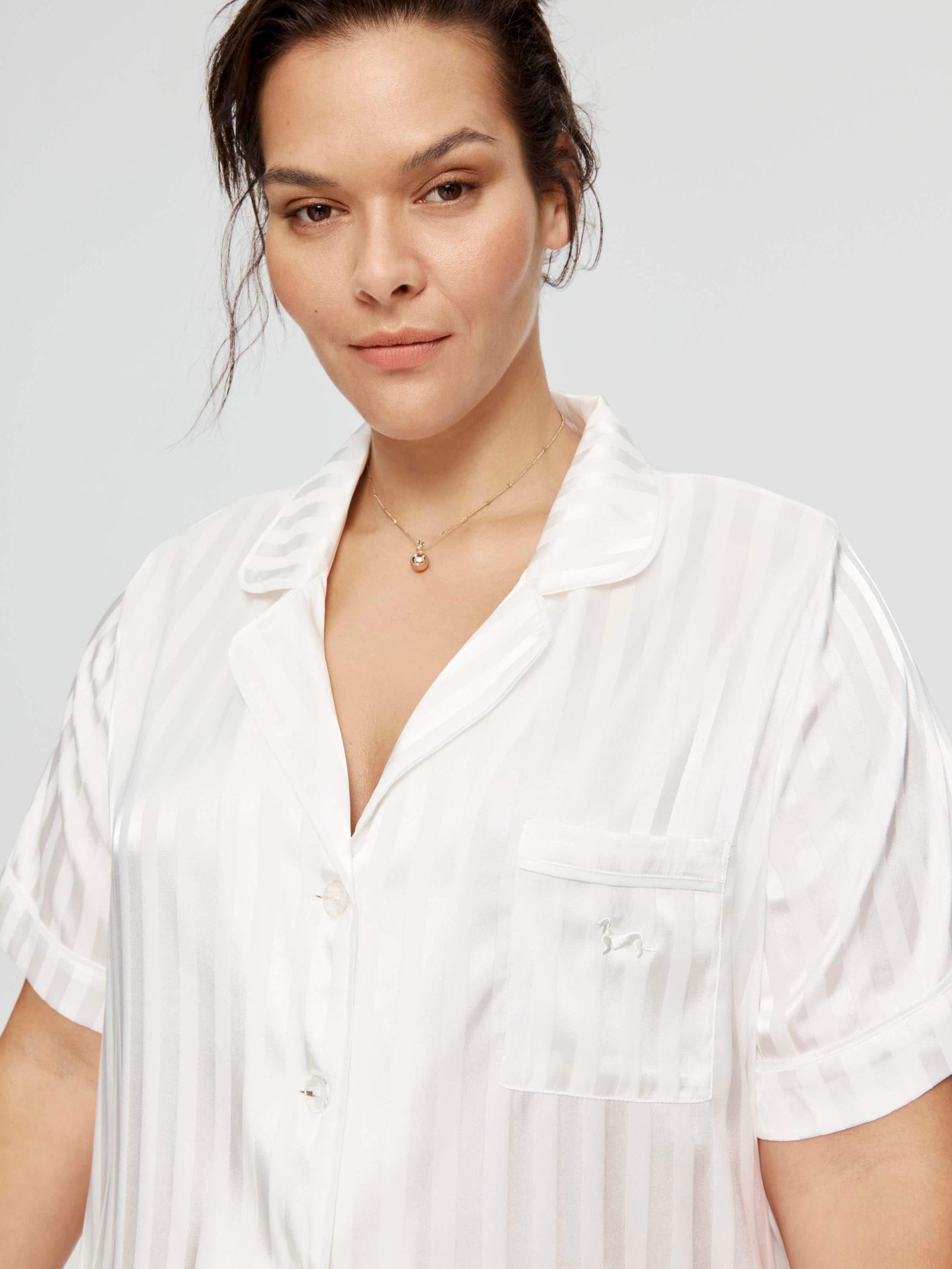 P.A. Plus White Stripe Chic Satin Pj Set White image 1