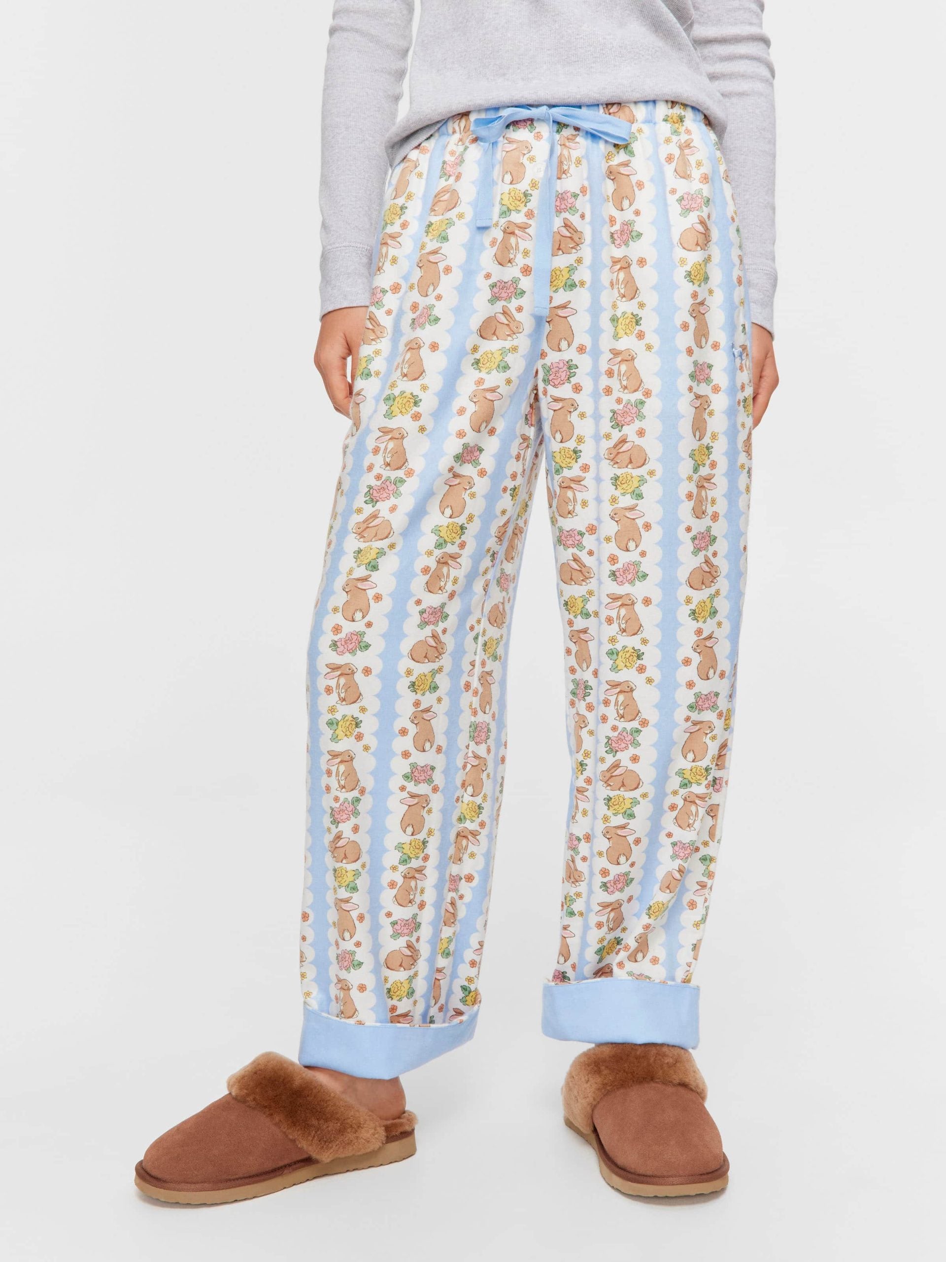 Lilac Bunny Bamboo Flannelette Long Roll Up Pj Pant multi image 1