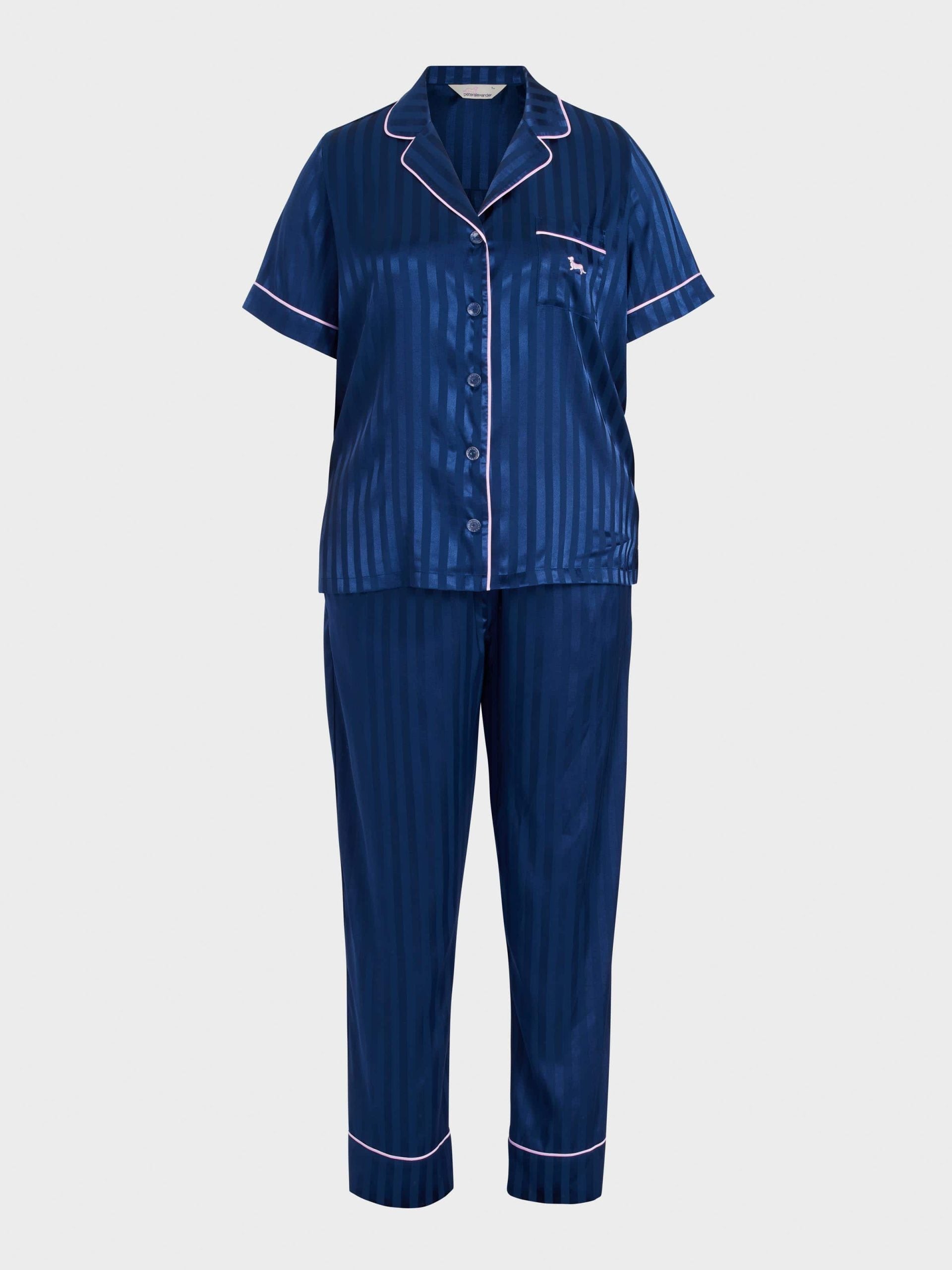 P.A. Plus Navy Stripe Chic Satin Short Sleeve &amp;amp; Pant Pj Set Navy Stripe image 4