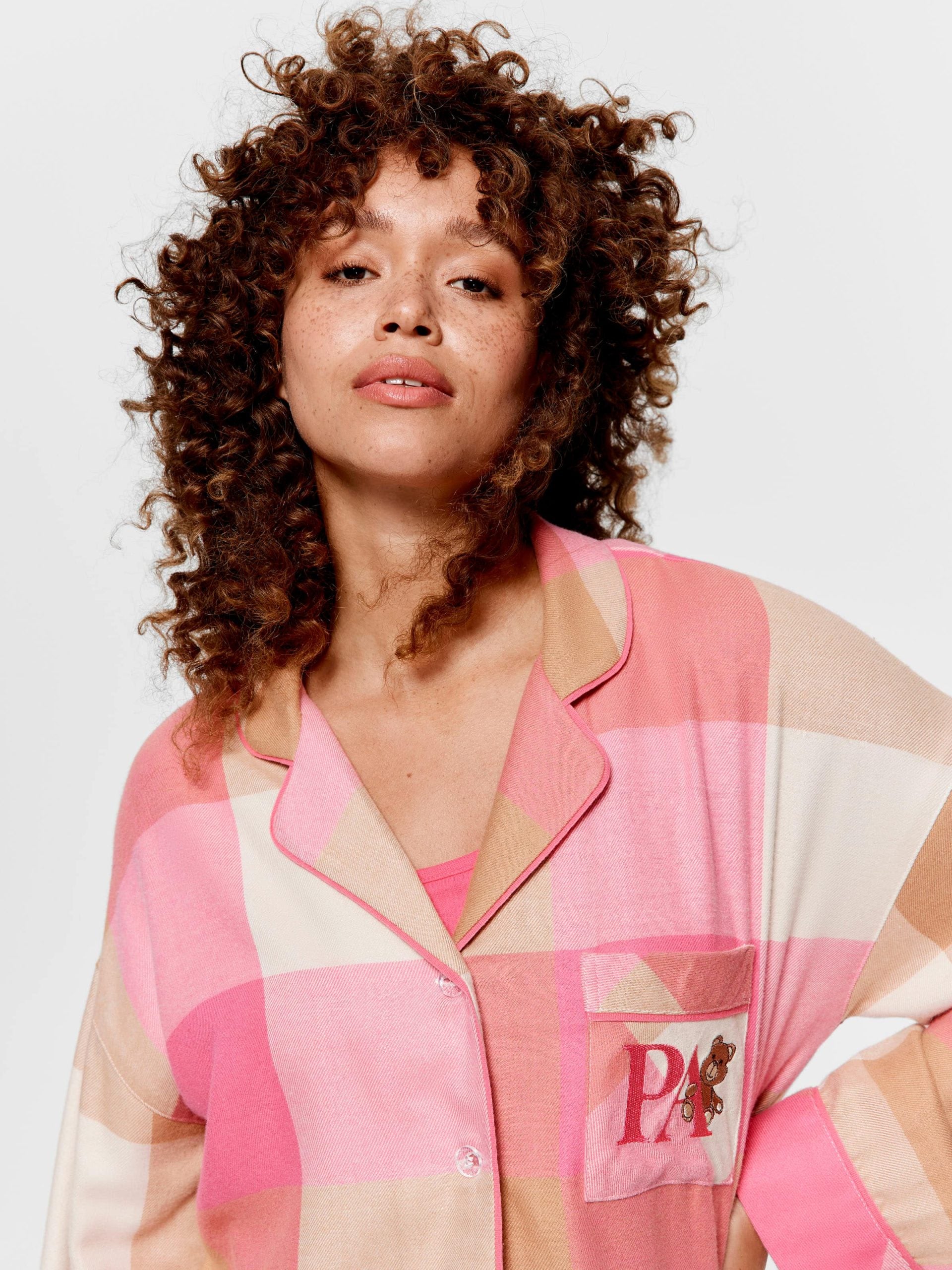 Pink & Caramel Buffalo Check Bamboo Flannelette Pj Set multi image 3