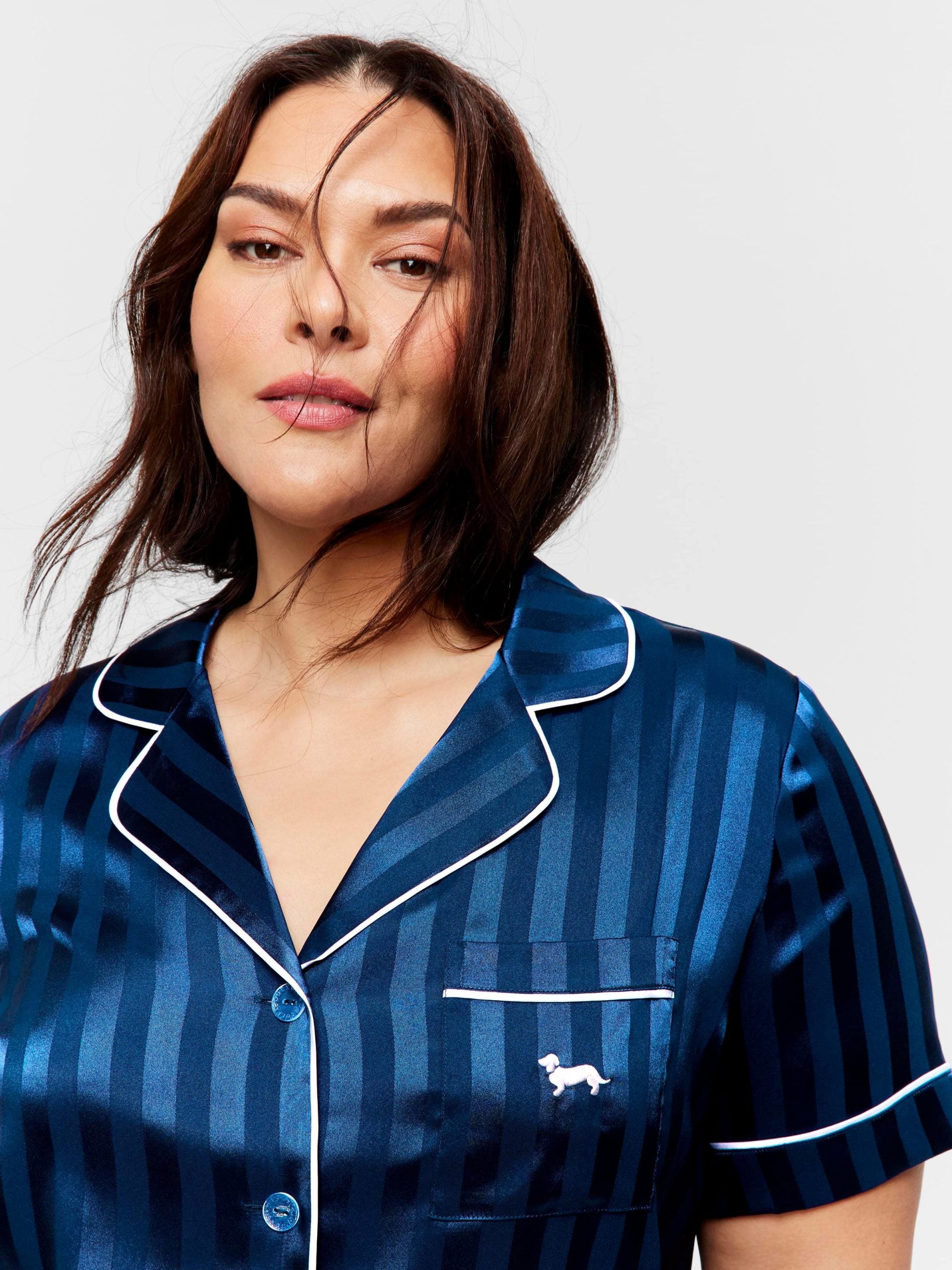 P.A. Plus Navy Stripe Short Sleeve Satin Nightshirt Navy image 2