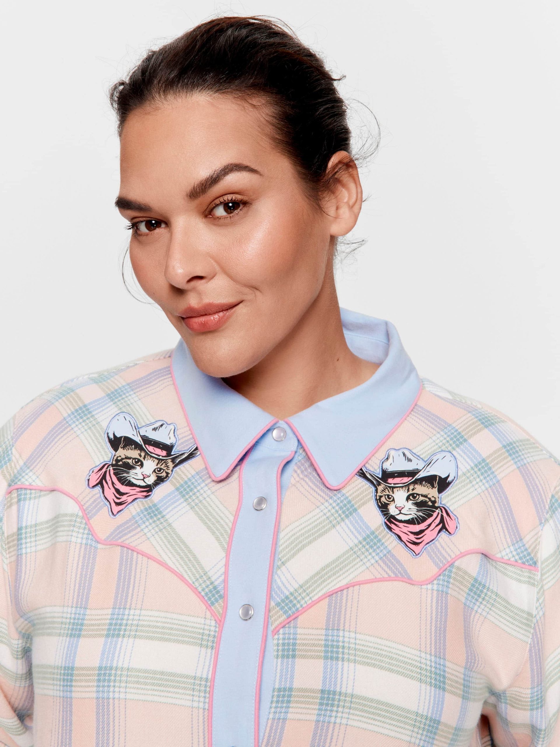 P.A. Plus Cowboy Kitty Long Sleeve Flannelette Nightshirt Multi image 1