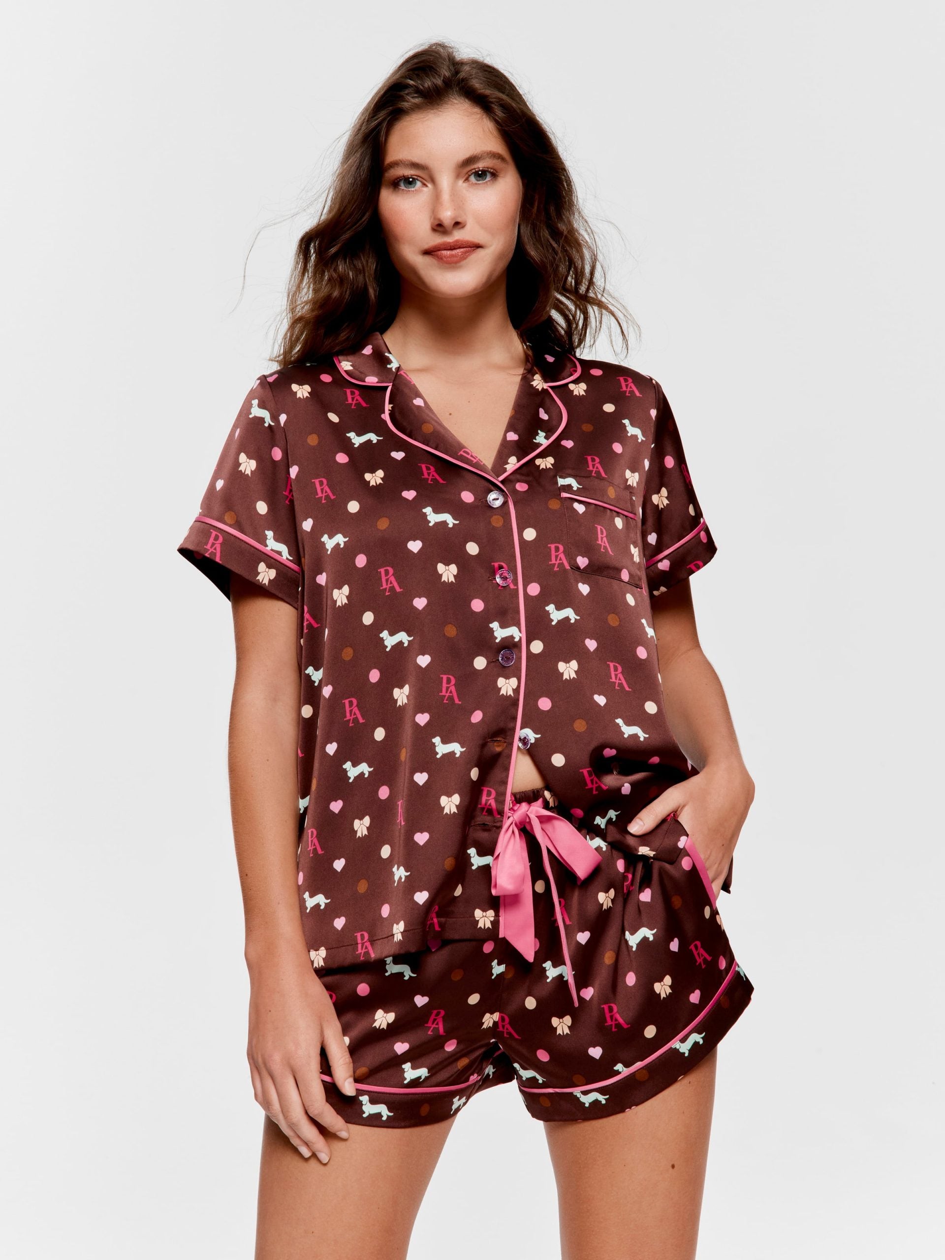Penny Bow Chic Satin Shortie Pj Set multi image 3