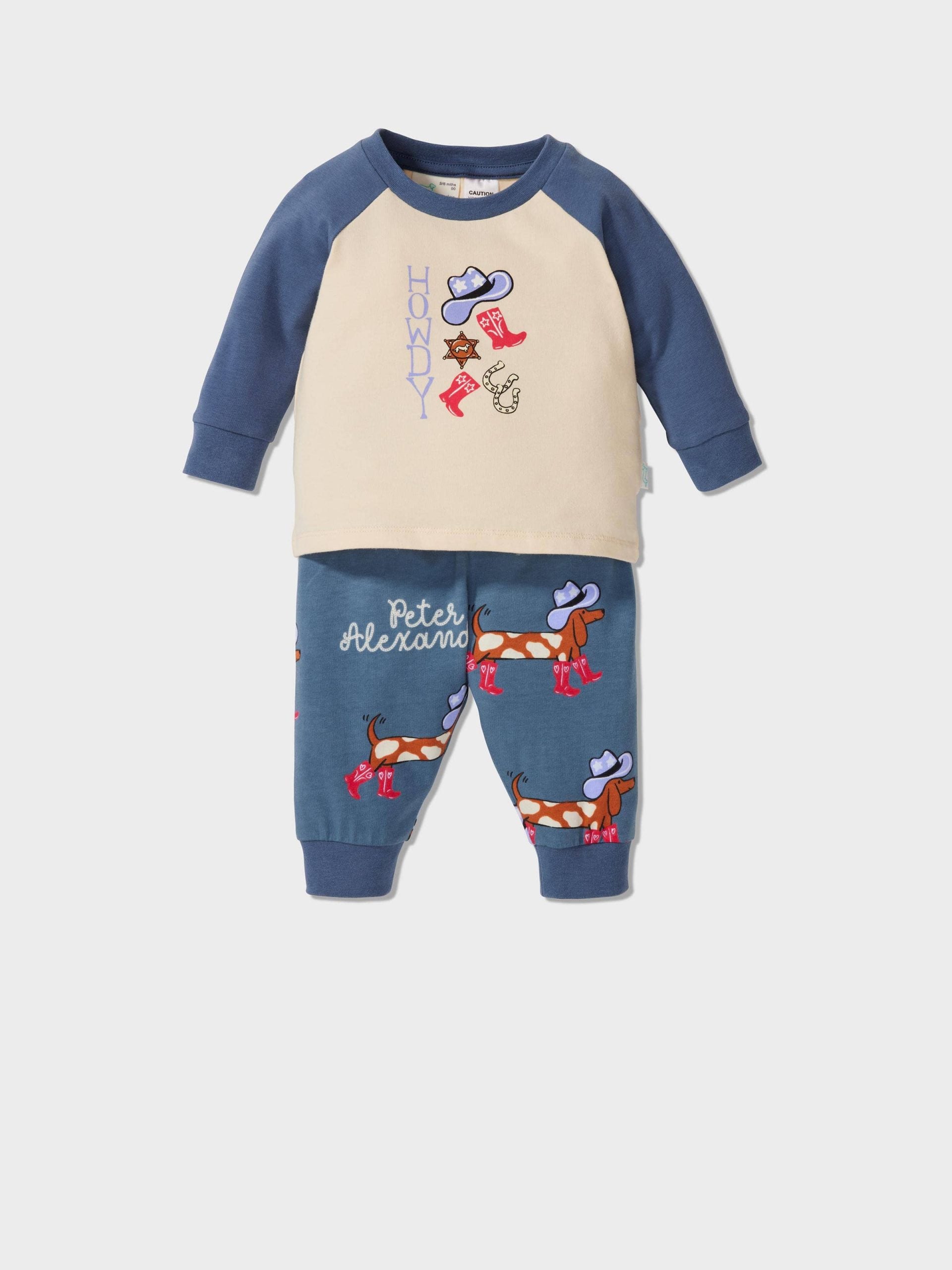 Baby Cowboy Print Long Pj Set Blue image 0
