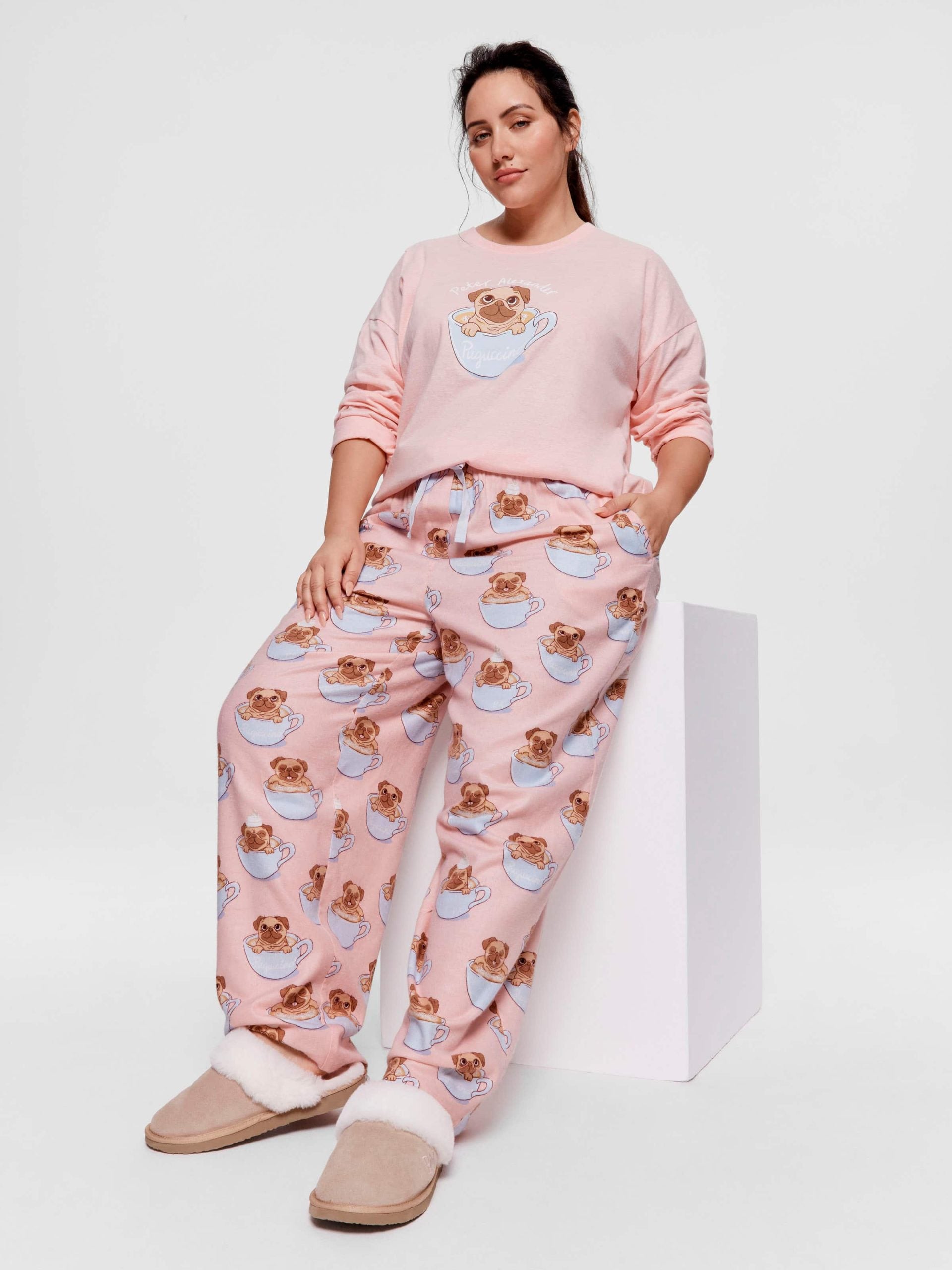 P.A. Plus Pug In A Mug Long Pj Set Multi image 1