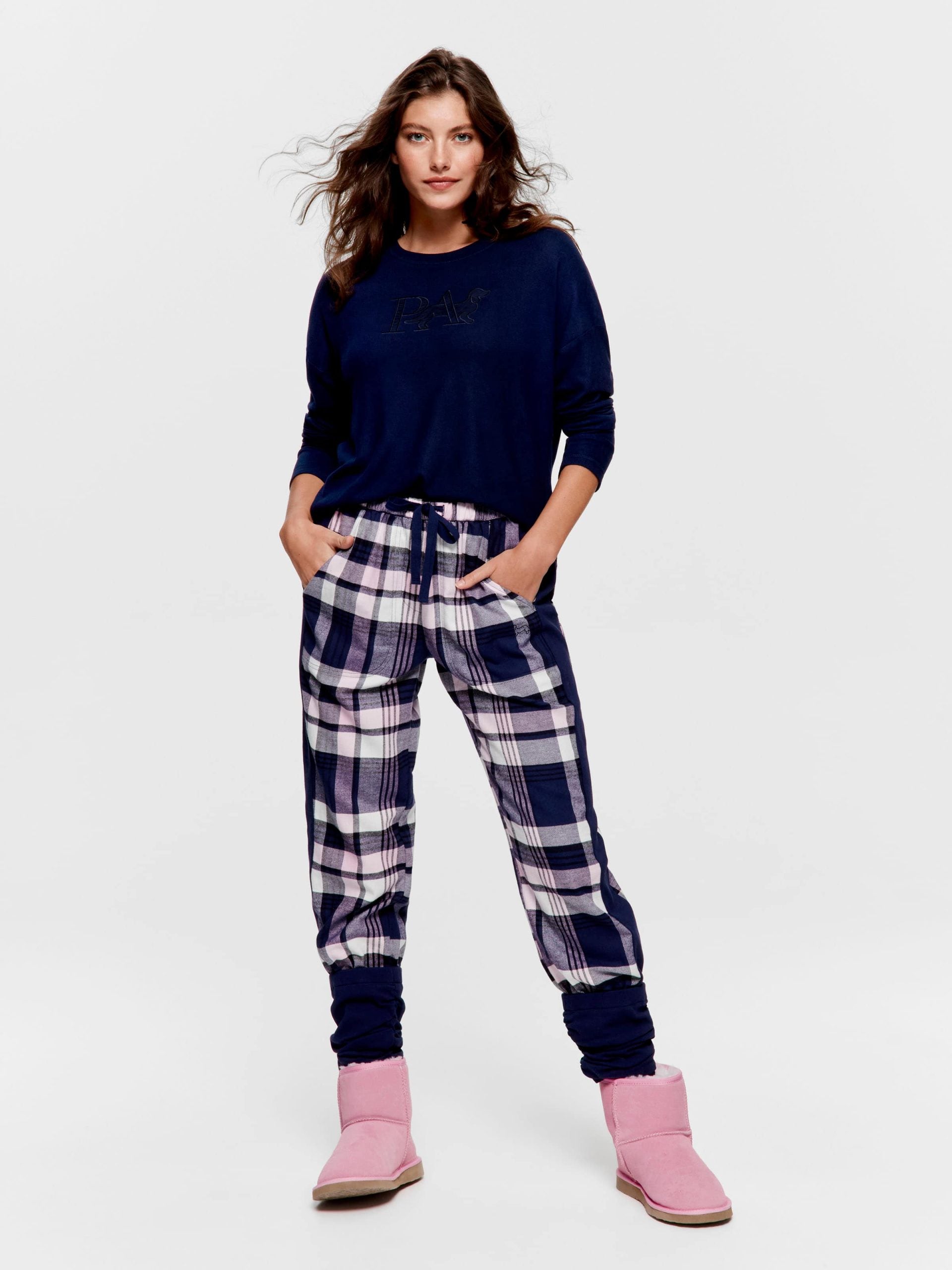 Navy Check Legwarmer Flannelette Pj Pant multi image 1