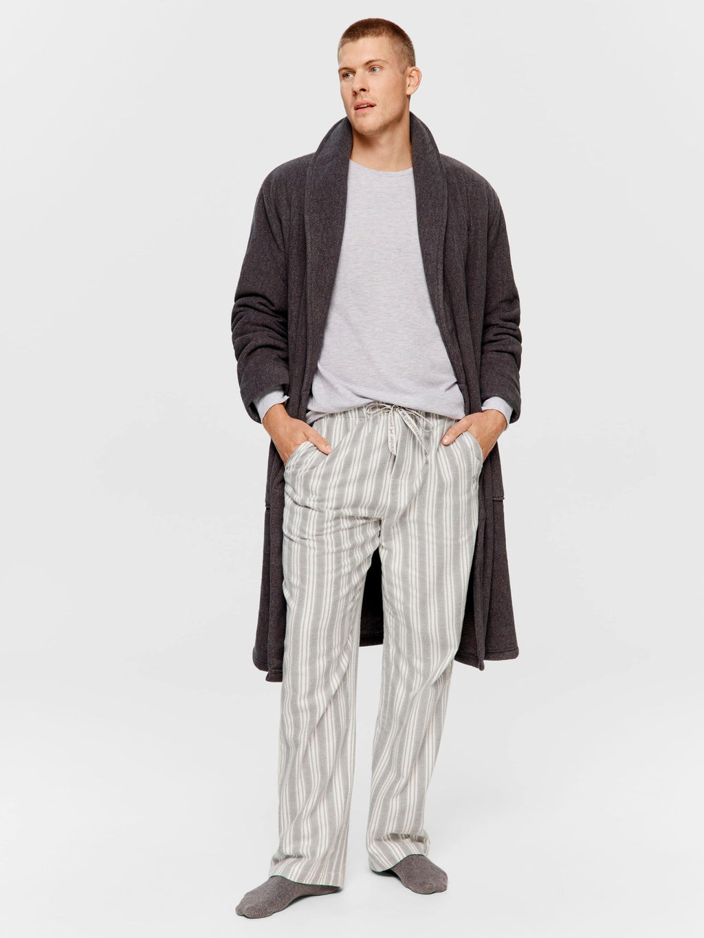 Grey Stripe Flannelette Pj Pant multi image 0