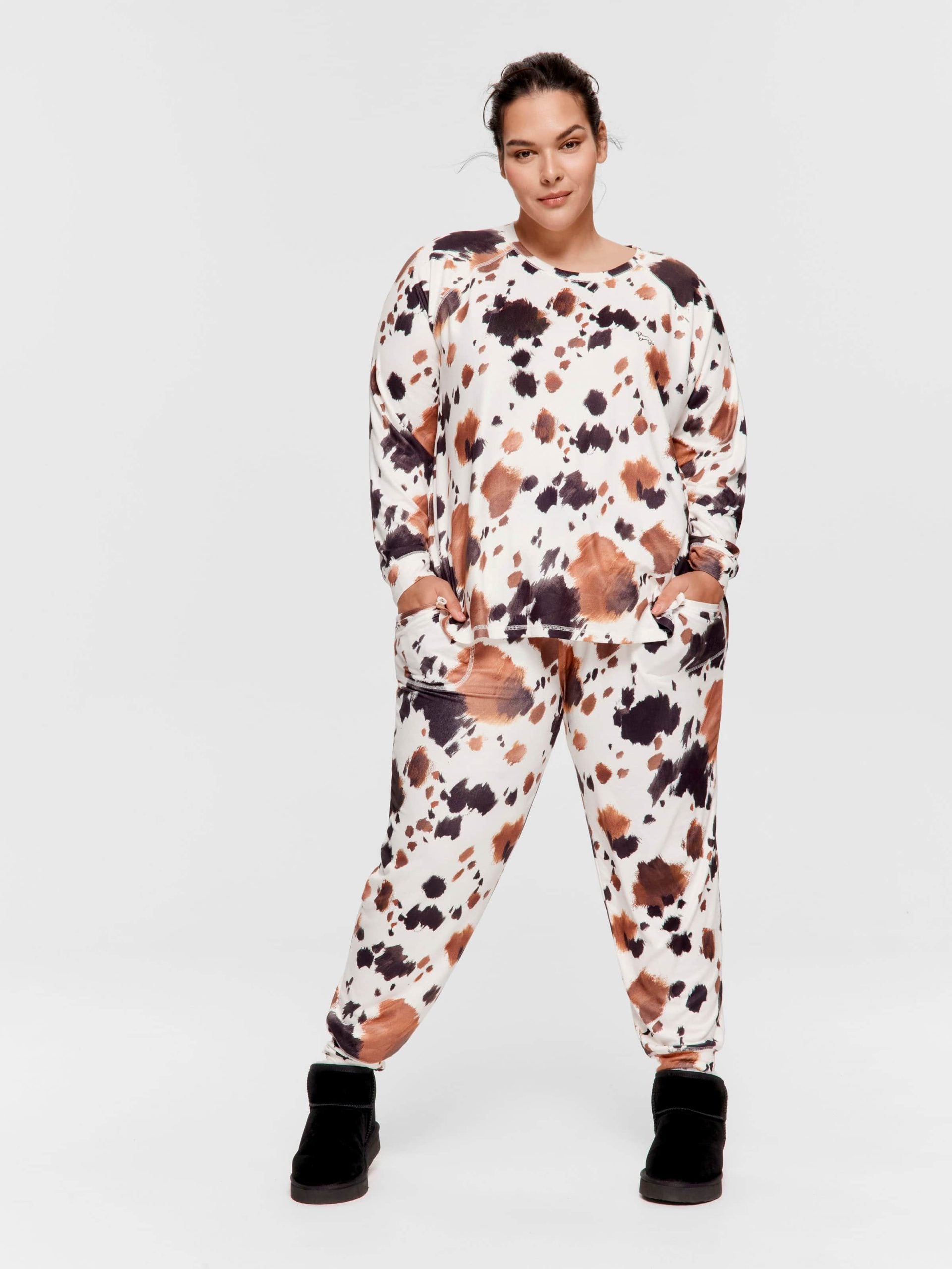 P.A. Plus Cow Plush Oversized Long Sleeve Top Multi image 2